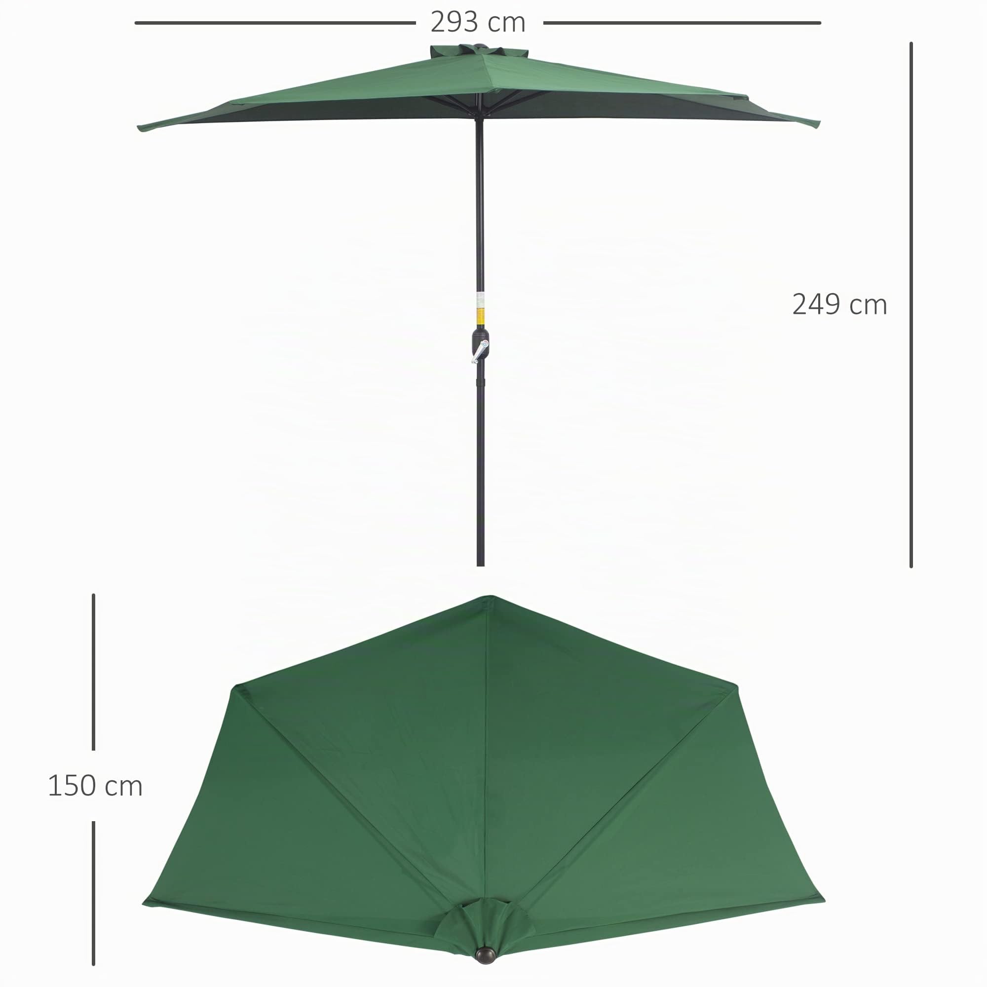 Outsunny Demi Parasol 5 Entretoises Métal 2,93 x 1,5 x 2,49 m