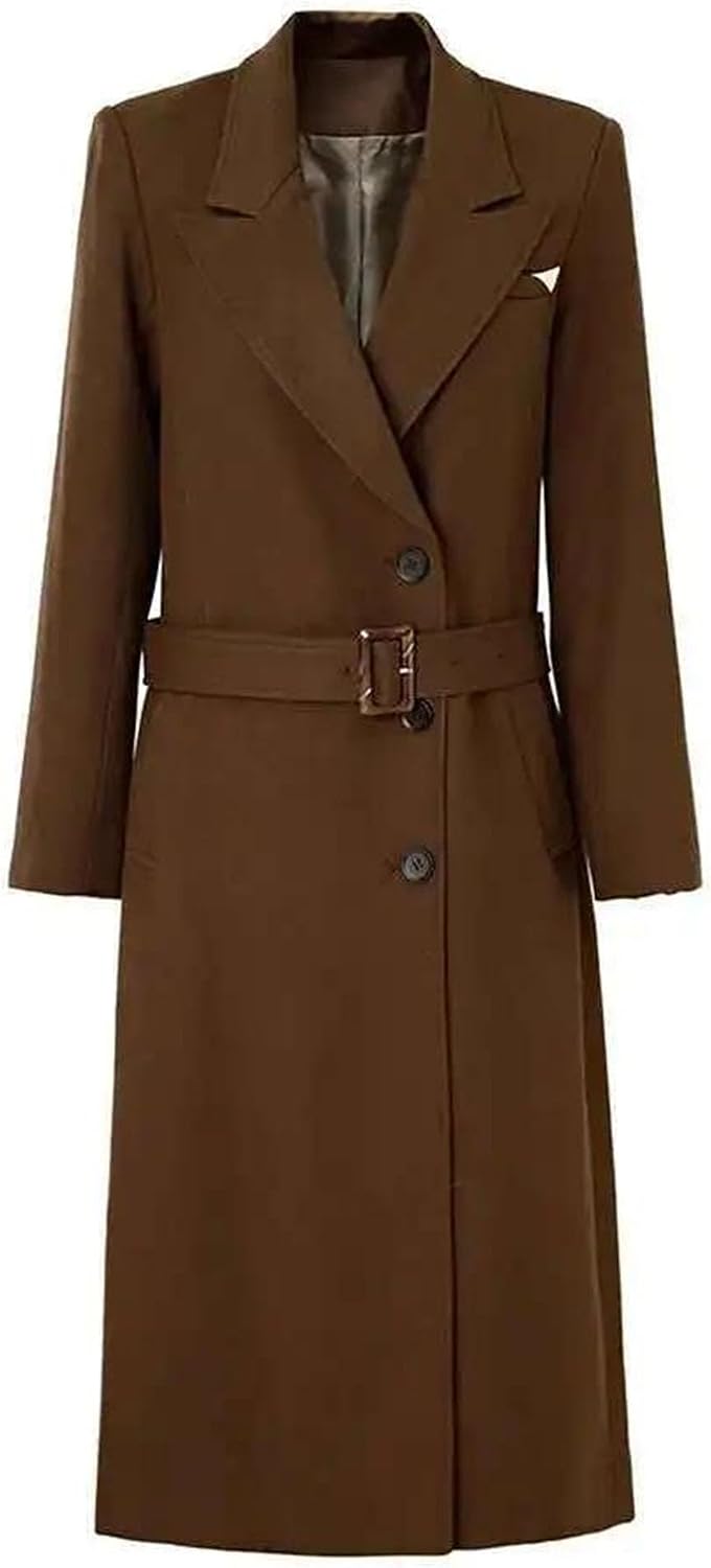 Women's High Street X-Long Trench Coat Loose Fit Turn-Down Collar Single-Breasted Full Sleeve Outerwear With Sashes