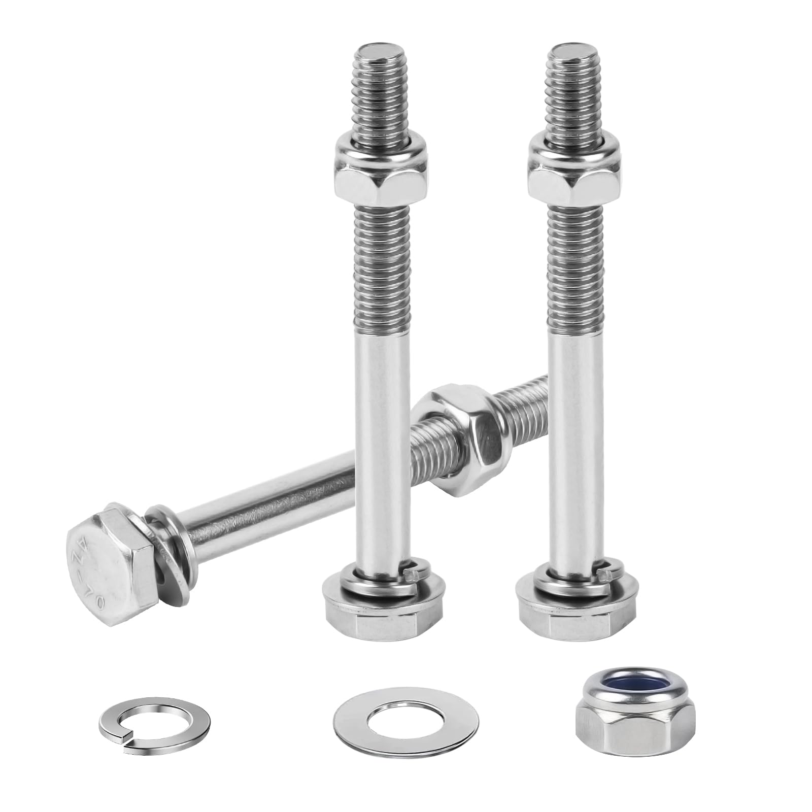 10 Pcs M8 Bolts and Nuts Assortment Kit, M8x90mm Hex Head Screws, 304 Stainless Steel Nuts and Bolts Set with Washers Kit, Part Threaded Hex Screws Bolt for Home Electronic Machine