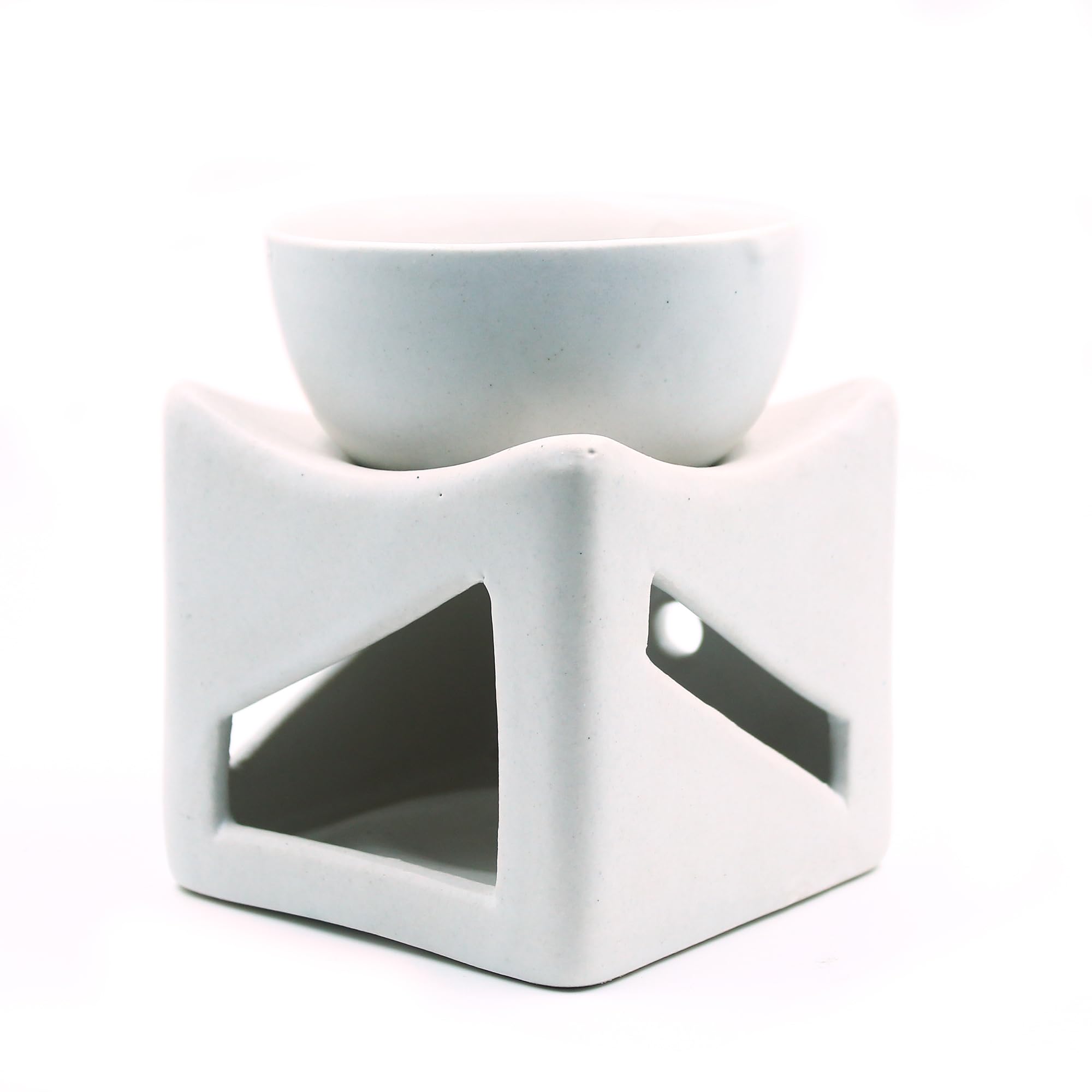 EYUVAA LABEL Ceramic Tealight Candle Holder Oil Burner, Aromatherapy Aroma Oil Diffuser for Home with 2 Tealights, Essential Oil or Wax Melts Burner (White) 4