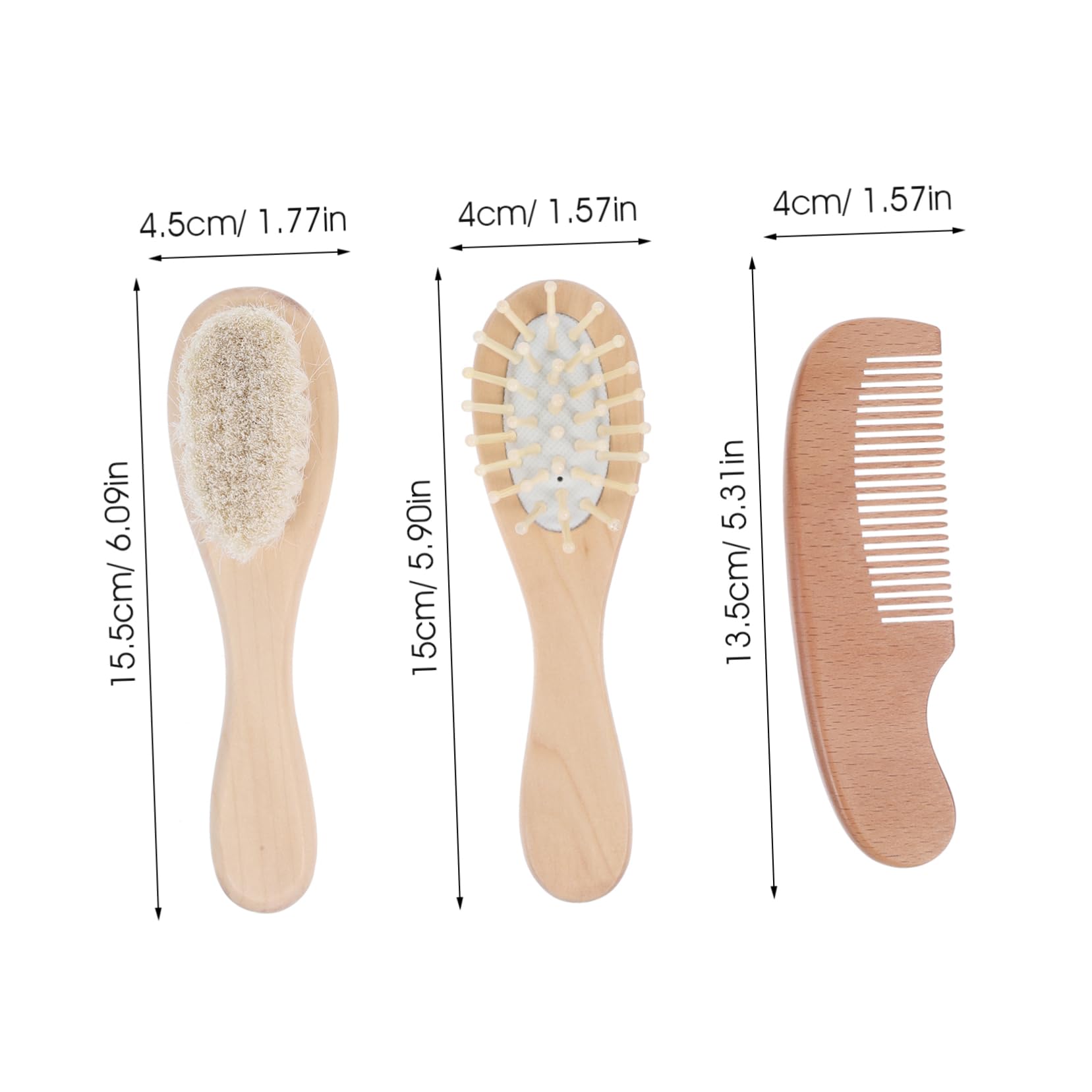 RORPOIR Baby Scalp Brush Set 3 Piece Wooden Brush Comb Kit for Newborns Grooming Kit for Boys Girls Brush for Gentle Hair Washing