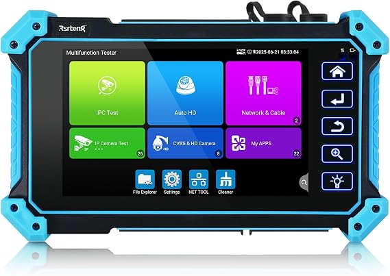 Rsrteng 8K IP Camera Tester, IPC-5200 Plus 8MP AHD CVI TVI SDI CVBS IP Camera Test 4K HD Display Video Monitor 5inch IPS Touch Screen IPC Tester Support POE PTZ RS485 HD & VGA Input DC12V Output