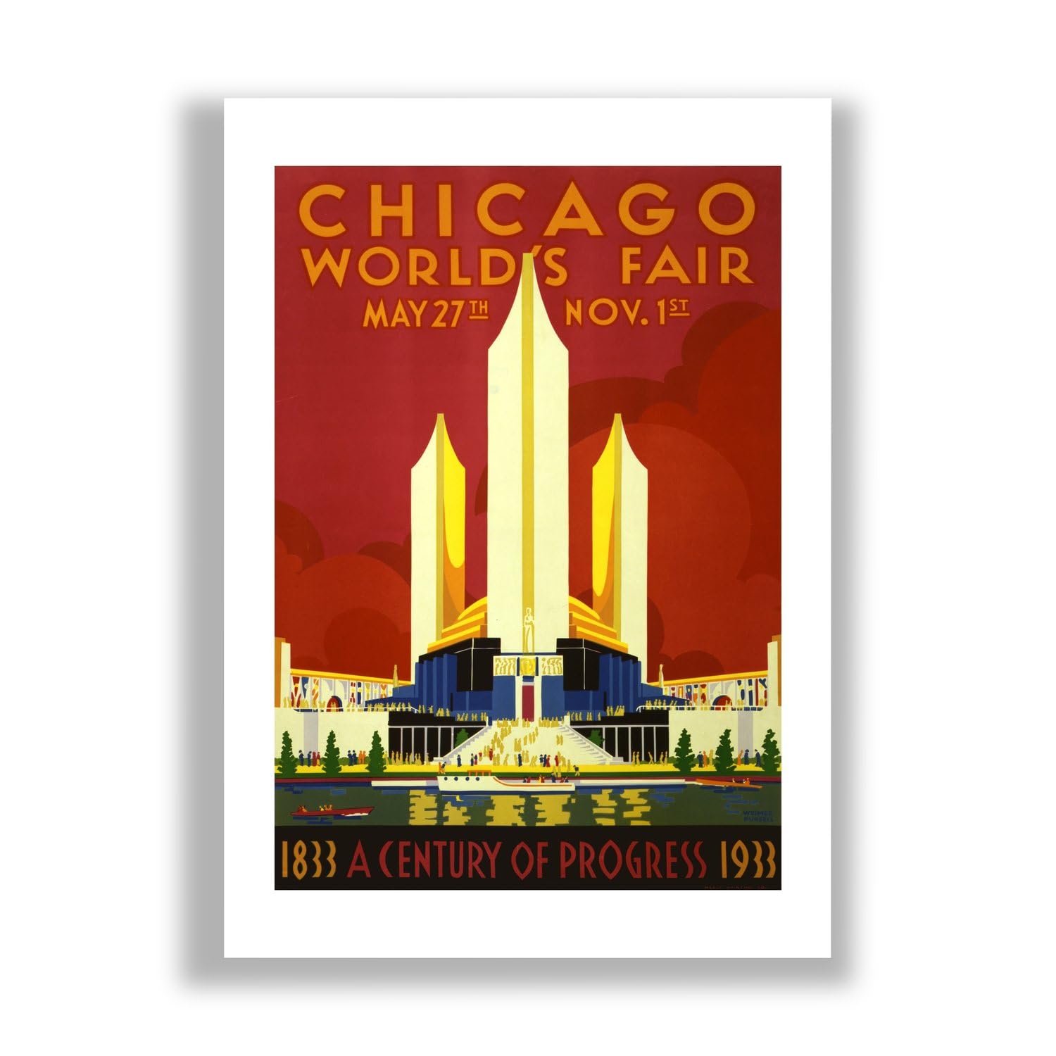 Poster Chicago Worlds Fair 1933 grand format evocation nostalgique du voyage retro - 7