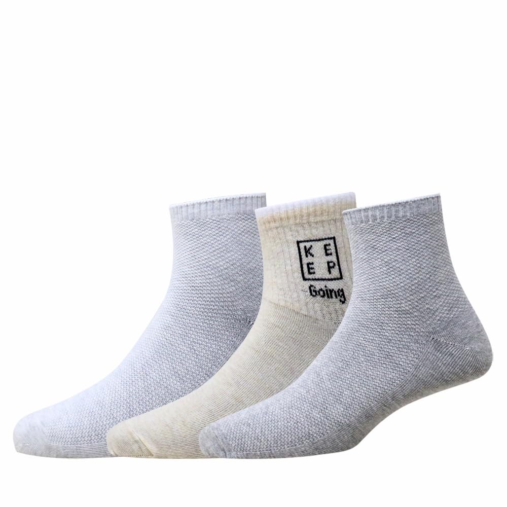 Cotton Ankle Length Socks Pack of 3 (WHITE,OATMEAL,GREY) | Breathable Casual & Sports Socks-image-6