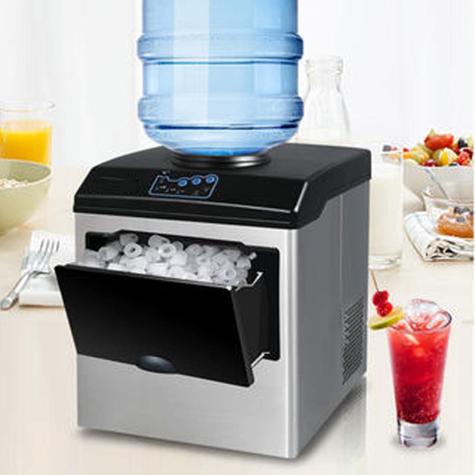 Máquina para Hacer Hielo Comercial Maquina de Hielo Domestica 25KG en 24 H MáQuina de Hacer Hielo Grande 3 Tamaños de Cubitos para el Hogar, Fiesta, Barra, Casa