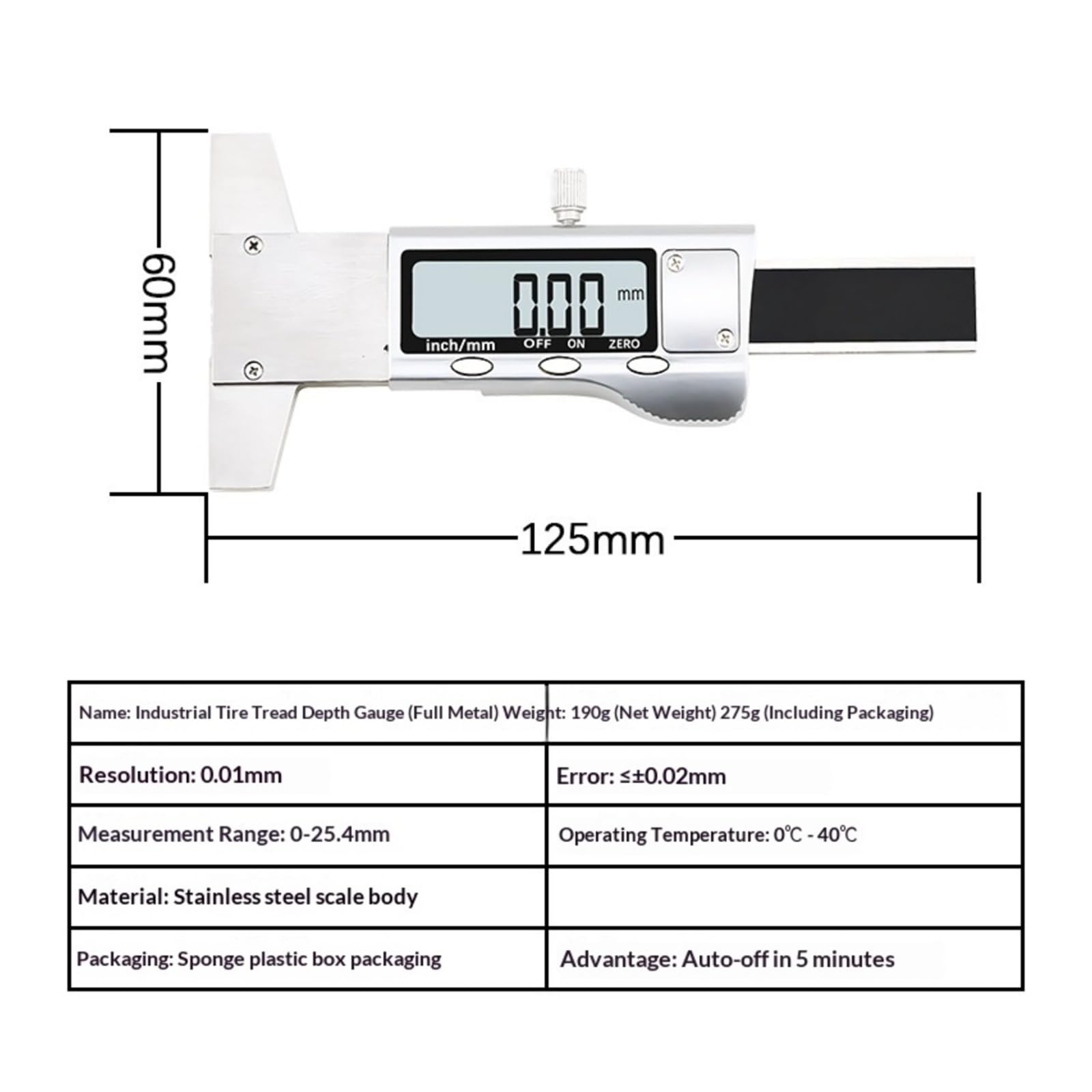 Medidor digital de profundidad de la banda de rodadura de neumáticos 2 uds 0.-25,4mm medidor Digital de profundidad banda rodadura LCD calibre acero inoxidable para coches, camiones