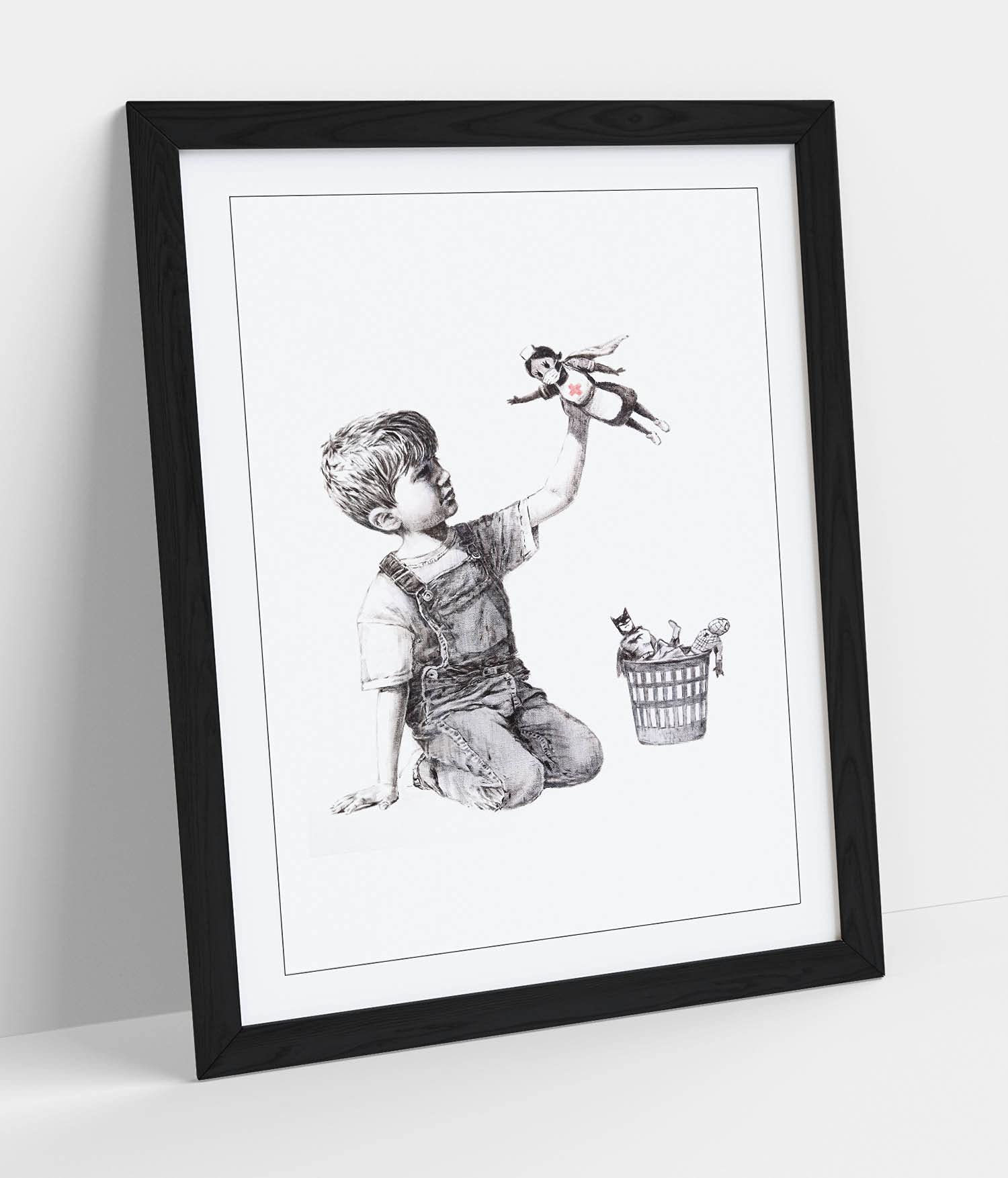 Canvasartshop Black - Banksy Superhero Nurse- Premium Wall Art Framed Picture Prints - 3 Colours - 4 Sizes (, A1)