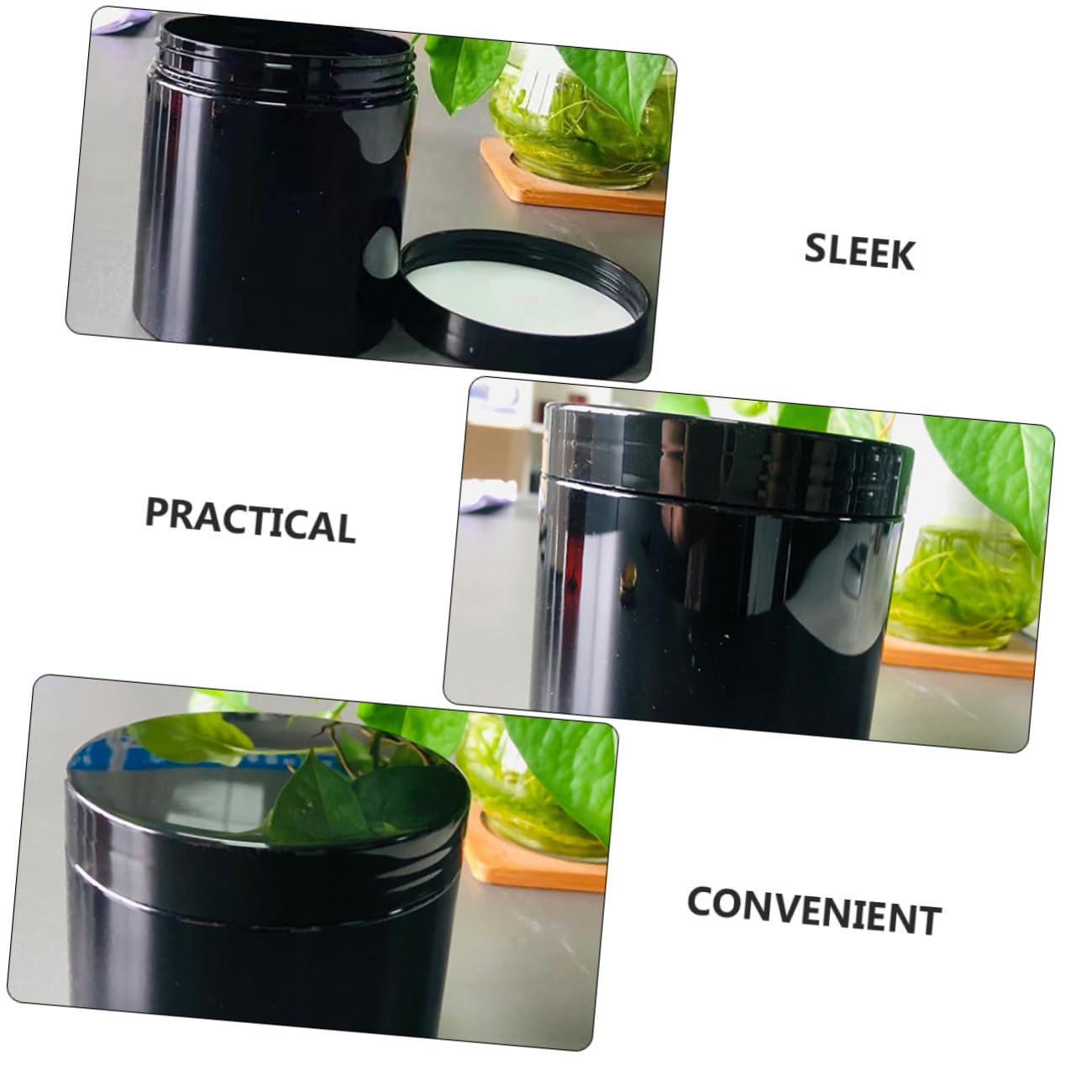 Pots Cosmétiques Vides Pratique pour Voyage et Rangement Lot de 12 en Pet Noir 500ml à Large Embouchure de Crème ou Masque Facial