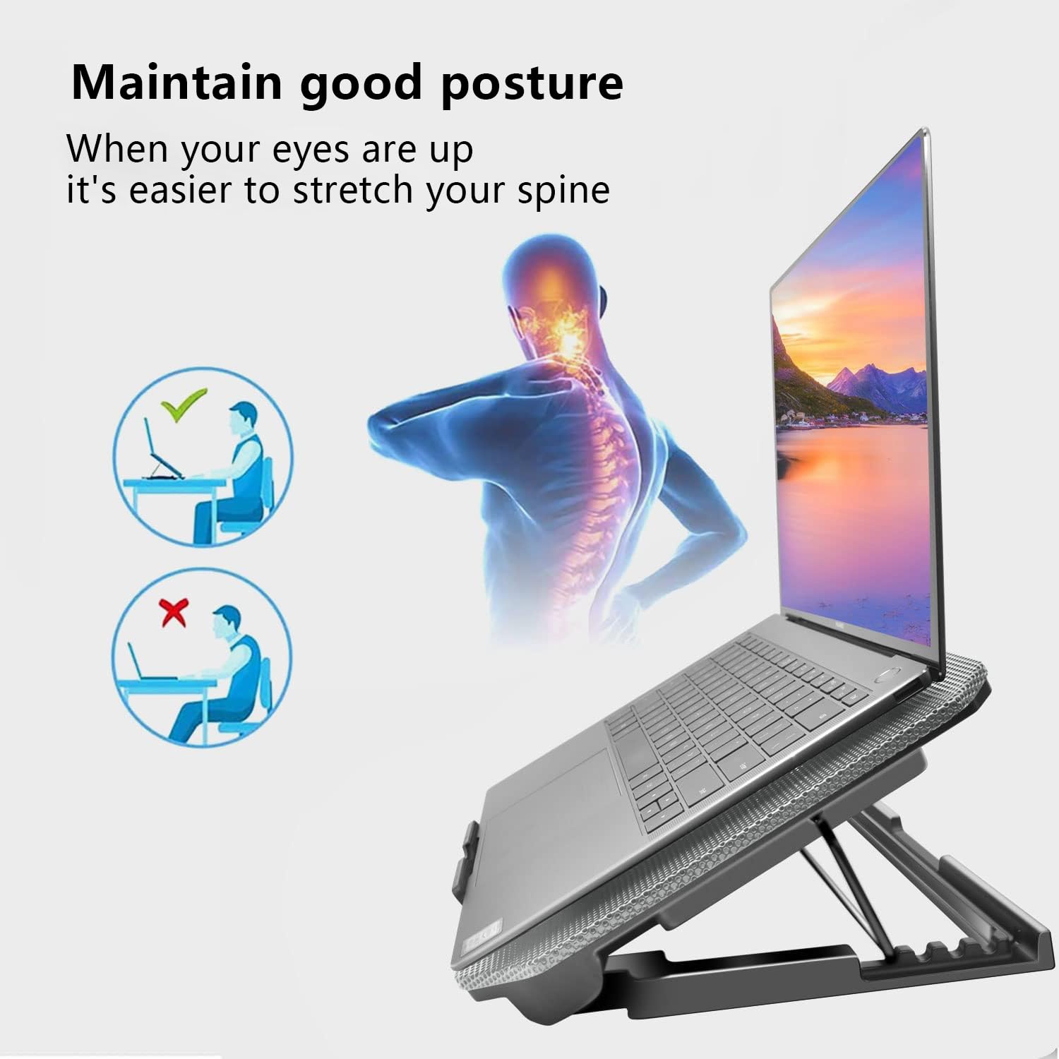 Laptop-Kühlpad, Kühlmatte mit 2 leisen Lüftern, LED-Leuchten und 2 USB-Anschlüssen, 5 Höhen und mit einstellbarer Geschwindigkeitshalterung, Metallgitter-Design, für 9-17 Zoll Laptops (Silber)