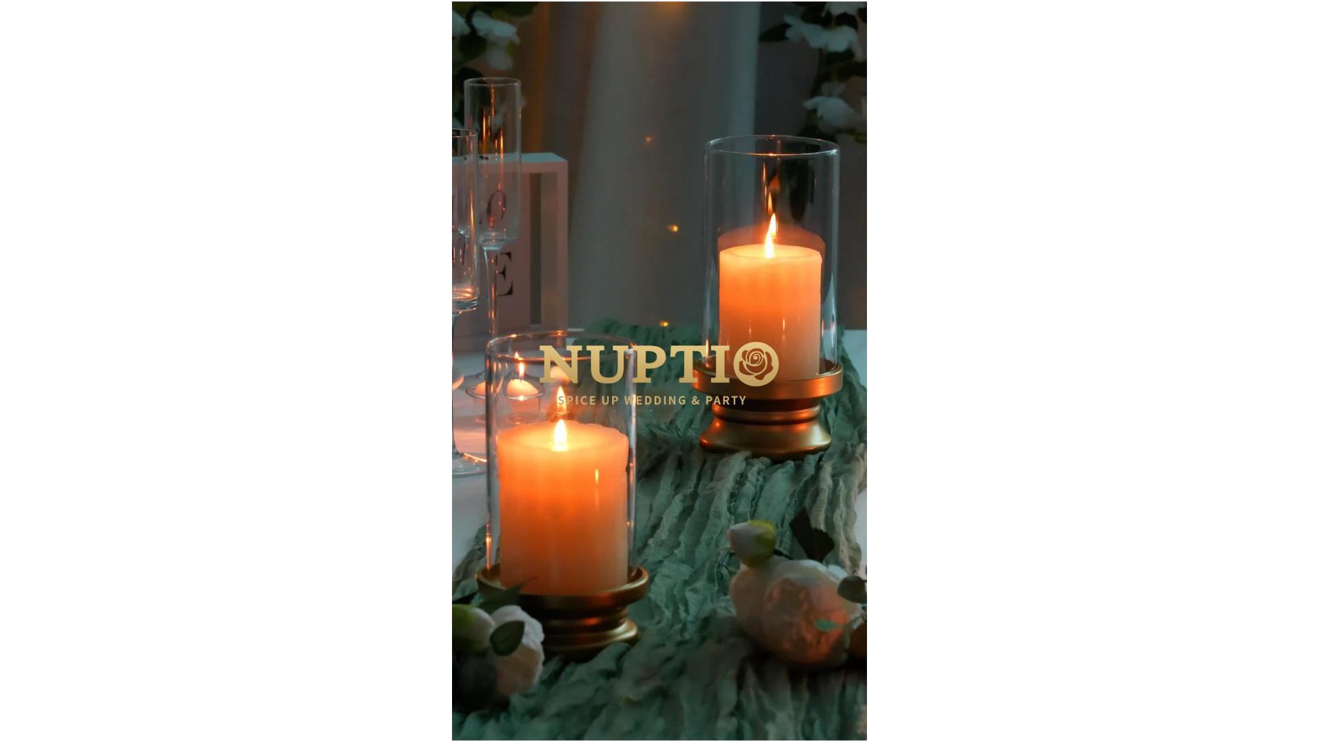 Set Di 2 Portacandele A Uragano In Vetro E Metallo Oro - Per Candele A Colonna, Decorazioni Matrimonio E Natale - Foto 7