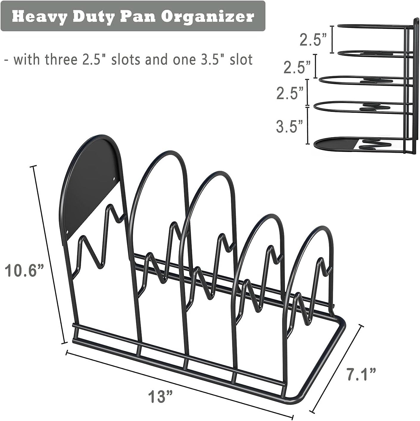 Heavy Duty Pot Rack Organizer, 5 Tier Pan Rack Storage Holder, Holds 50 LB - Holds Cast Iron Skillets, Frying Pans, Griddles - No Assembly Required, 13'' Height (2 pack) : Home & Kitchen