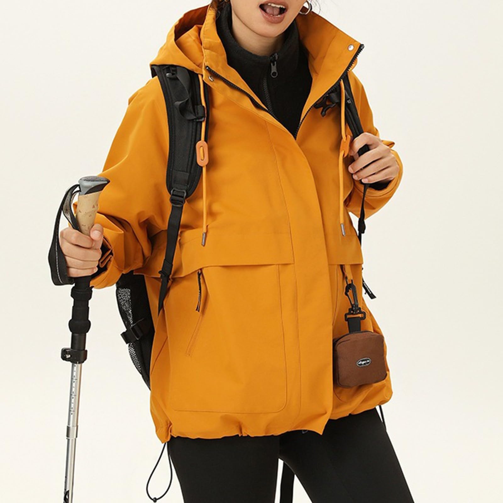 Saymany Jacke Damen Übergangsjacke Wasserdicht Outdoorjacke Winddicht Atmungsaktiv Regenjacke Regenmantel Mit Kapuze Und Taschen Windjacke Kapuzenjacke Einfarbige Casual Windbreaker Raincoat
