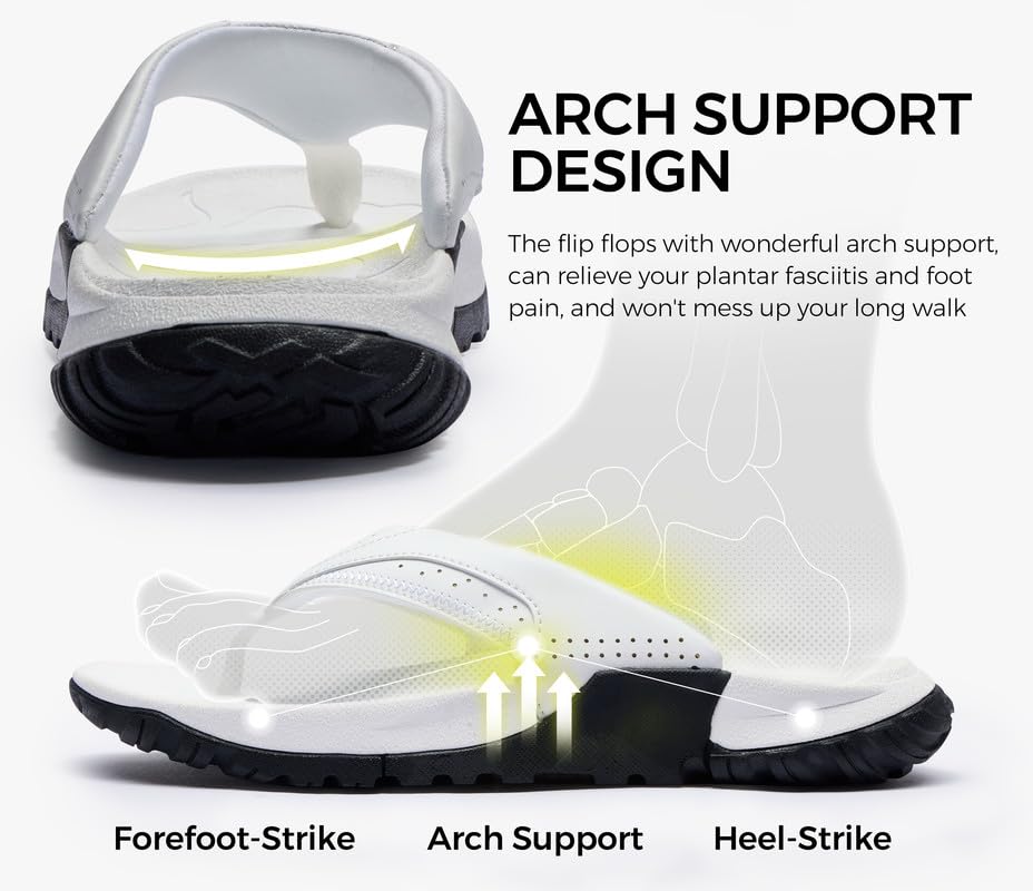 Image of AIRHAS Mens Arch Support Walking Flip Flops Durable Comfort Outdoor Thong Sandals for Men Non Slip Summer Beach Sandals