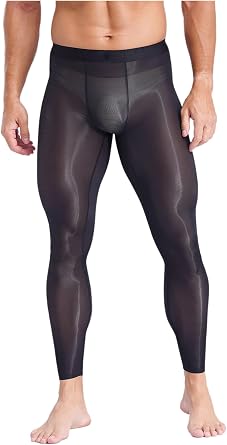 TiaoBug Mens Ice Silk Compression Pants Seamless Workout Fitness Gym Leggings Stretchy Tights
