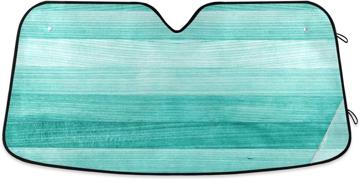 Car Windshield Sunshade Teal Turquoise Green Wood Pattern, Blocks Sun Visor Protector Foldable Sun Shield Keep Your Vehicle Cool, Fits Windshields of Most Sizes