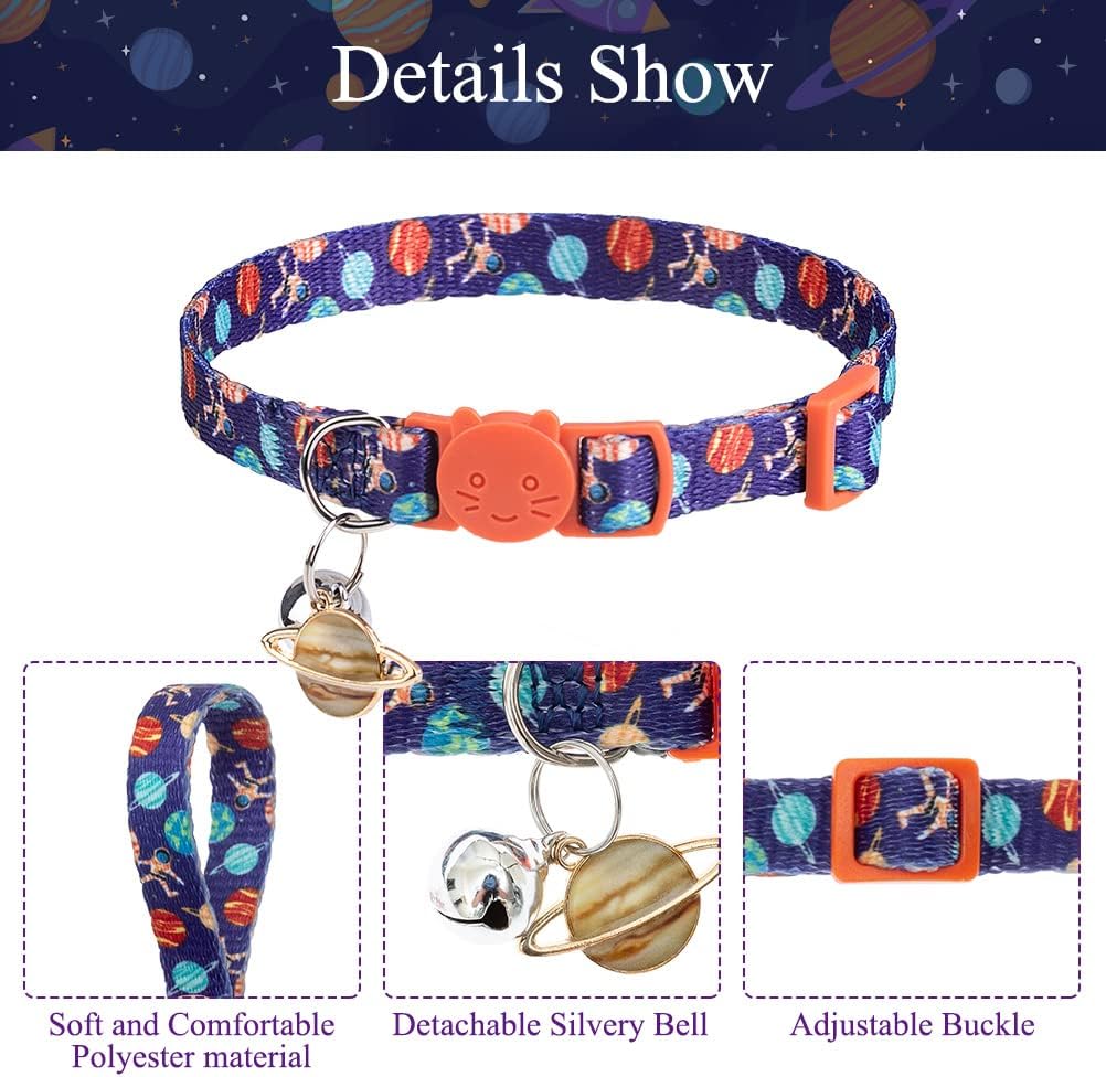 EXPAWLORER Cat Collar 2 Pack Adjustable Pet Collar with Bell Stylish Stars Pattern Design Dog Collar Durable Breakaway Cat Collar