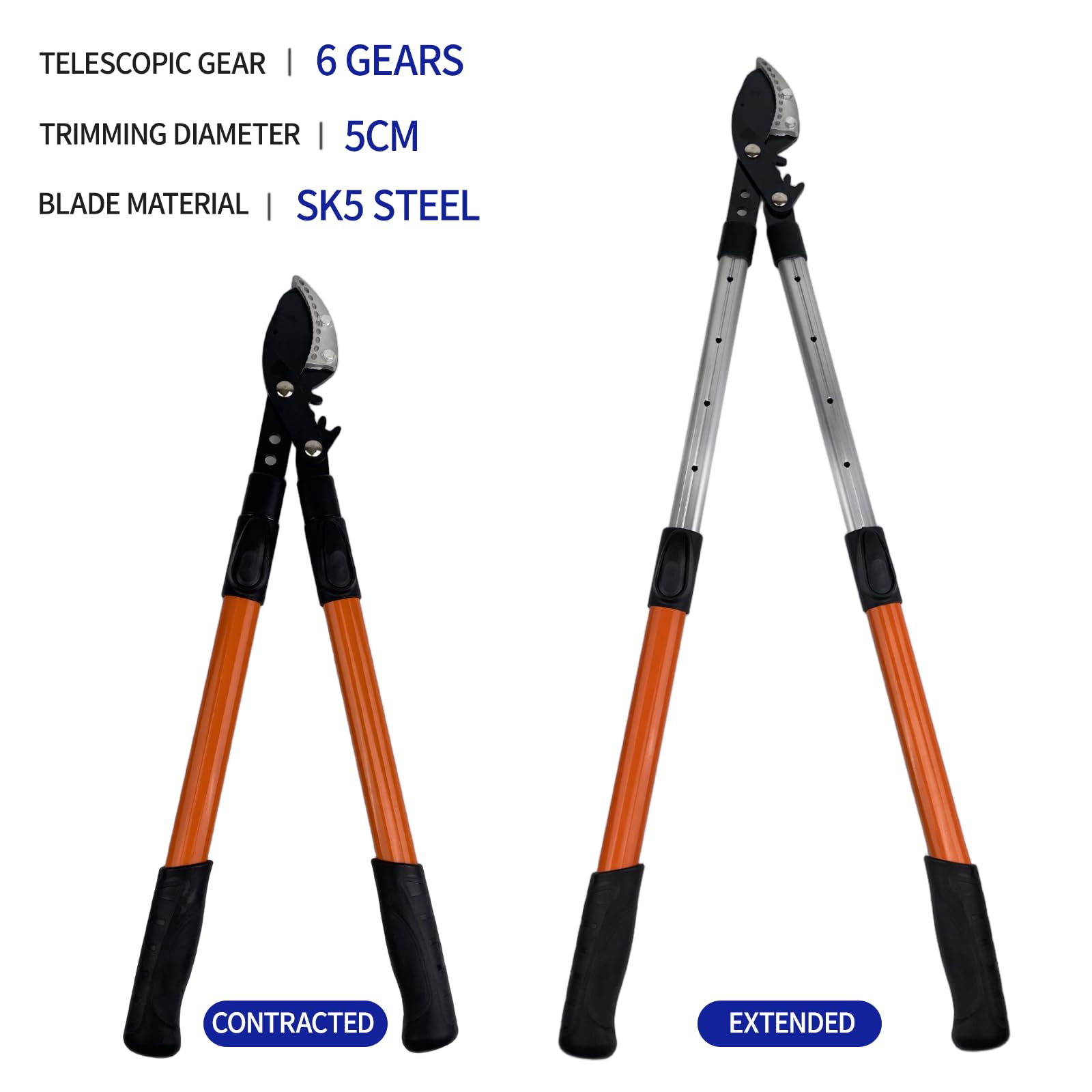 Coupe Branche Télescopique, 65 cm Sécateur avec Lames Revêtement Antiadhésif en Acier, Sécateur à Crémaillère Cisaille, Robuste Poignée pour la Coupe de Bois Vert, Couper Les Fleurs