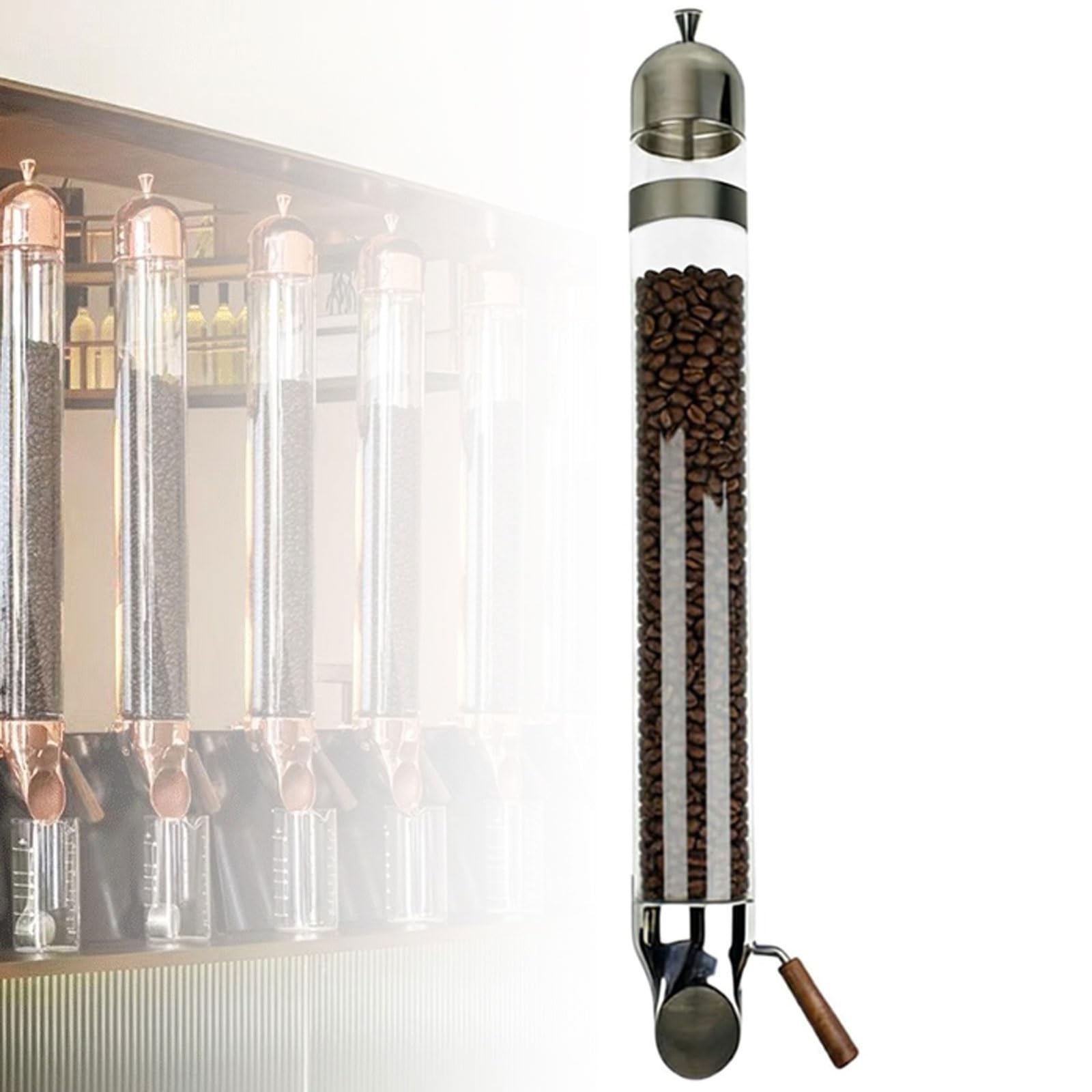 Dispenser caffè in grani a parete tubo in vetro, uscita in grani regolabile