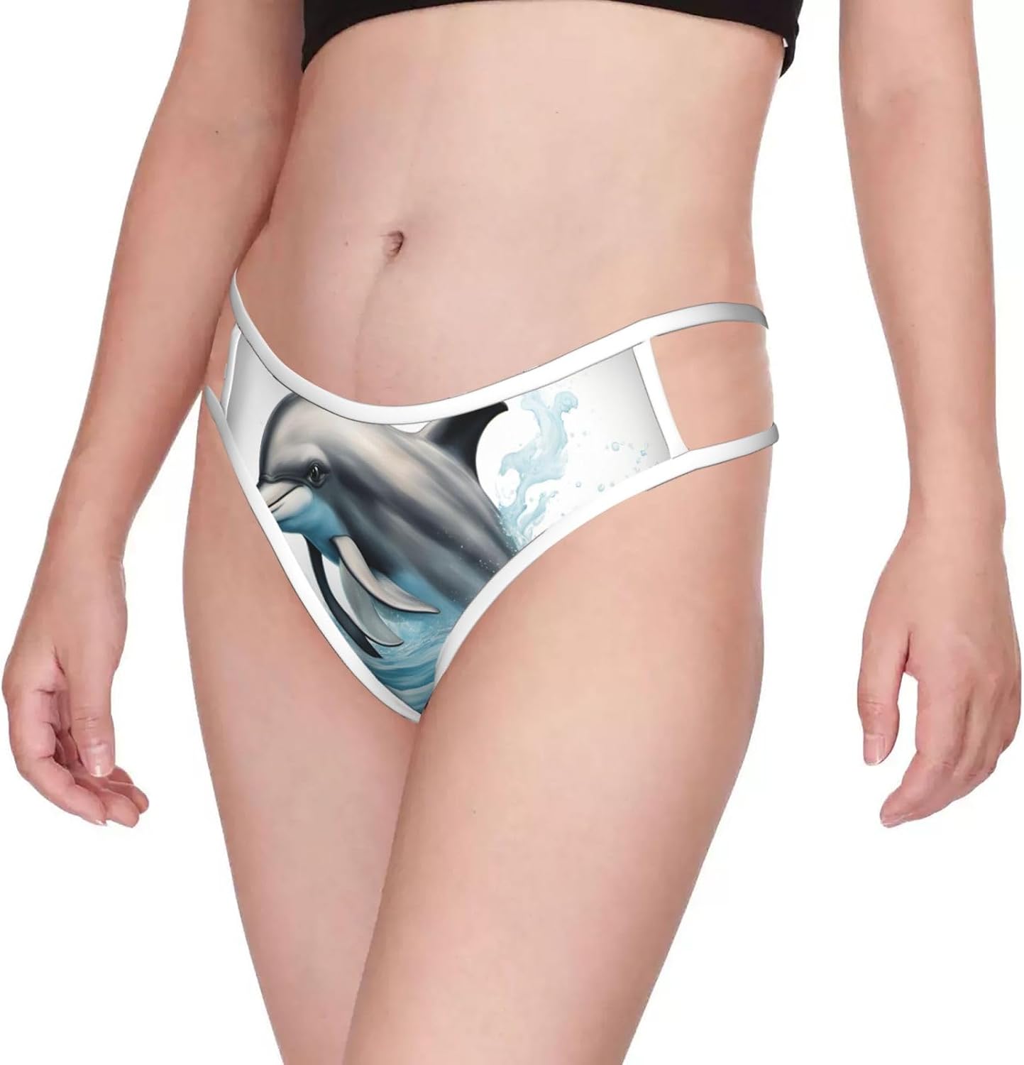 Ocean Dolphin Looking At You Print Sexy Underwear G String Thongs For Women Low Rise No Show Workout Panties For Sports