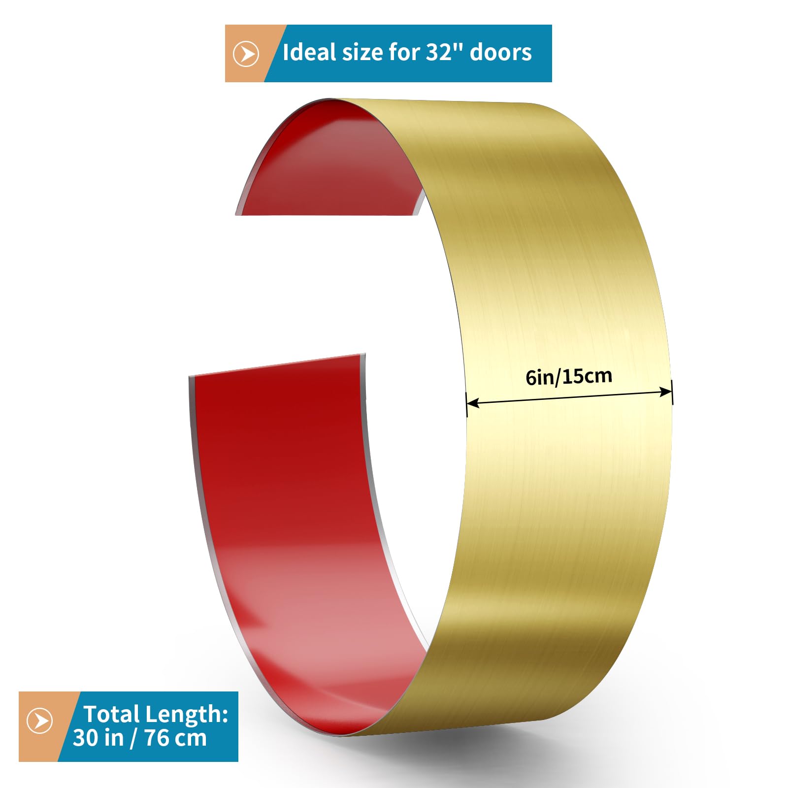 Piastra di spinta per porta in acciaio inossidabile, 15,2 x 76,2 cm, piastra autoadesiva per porte interne o esterne da 81,3 cm (oro spazzolato)
