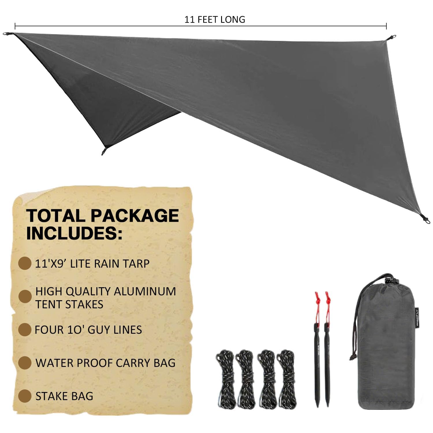 Lona para hamaca, lona de lluvia para camping, hamaca, tienda de campaña de 11 x 9 pies, equipo de camping imprescindible con fácil instalación, incluye estacas para tienda de campaña y bolsa de