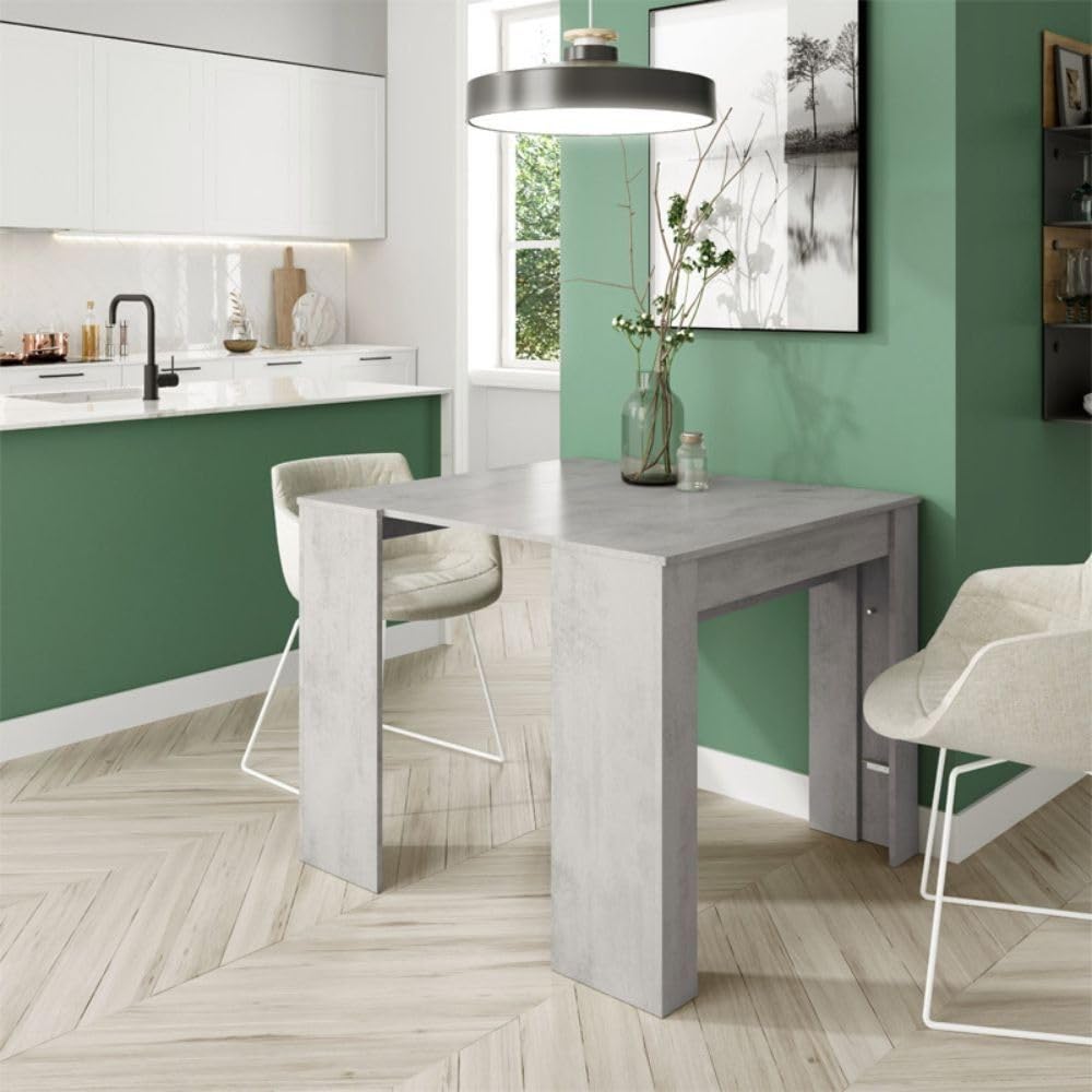 Habitdesign – Mesa Extensible para Comedor, Mesa Ampliable para Salón o Cocina - 5 Posiciones y hasta 10 Comensales - Gris Cemento - 50-235x90x78 cm - Modelo Consola