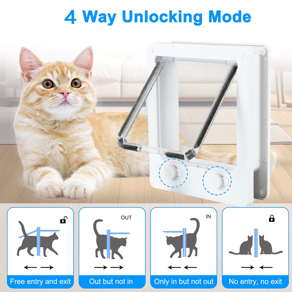 Haustierklappe 4-Wege Mit Magnet - Katzenklappe Für Tür & Fenster 26x24cm