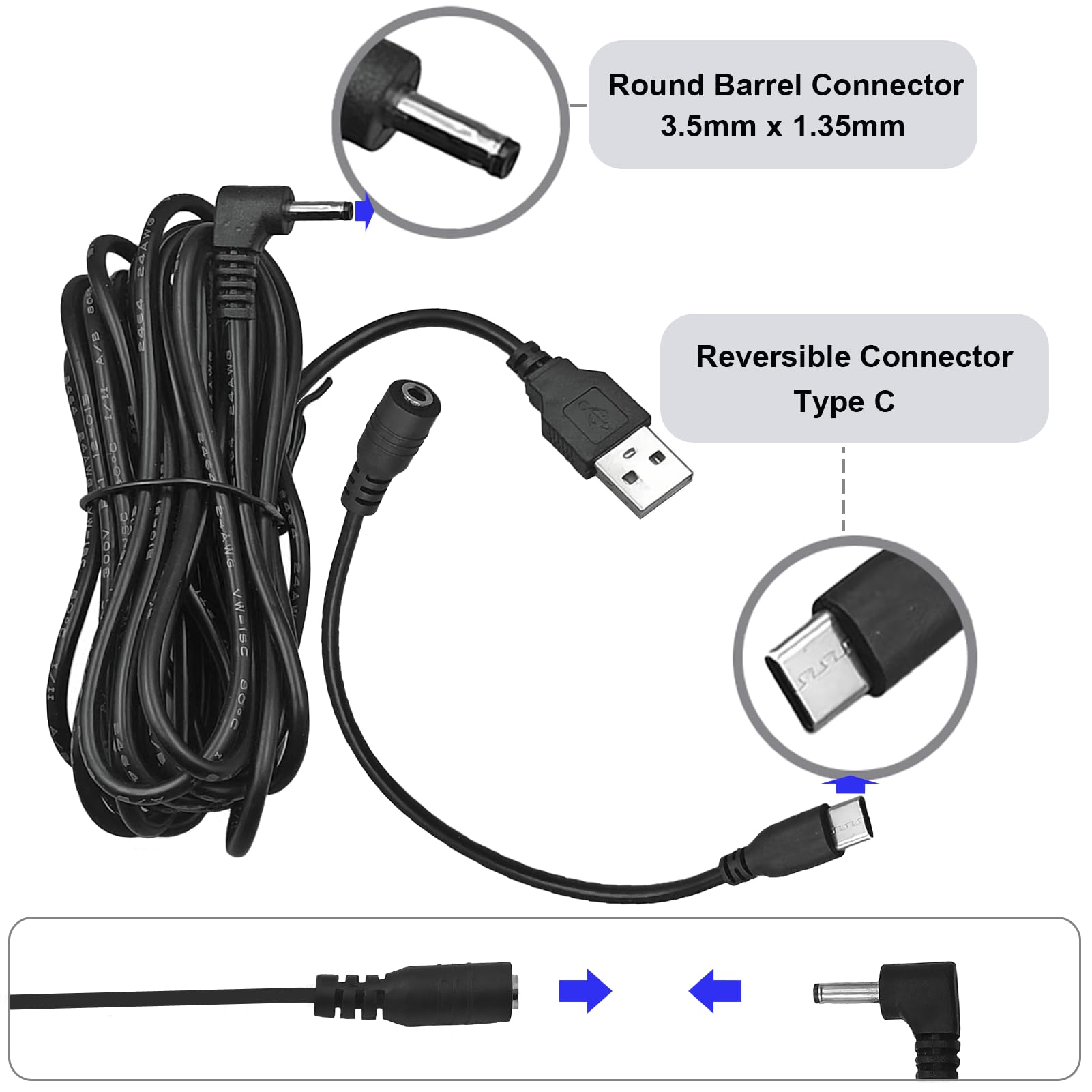 Adaptador de corriente de repuesto para batería Ring Stick Up Cam/3ª generación/2ª generación/enchufe y anillo Pan Tilt Stick Up Cable cargador de cámara de 11.4 pies