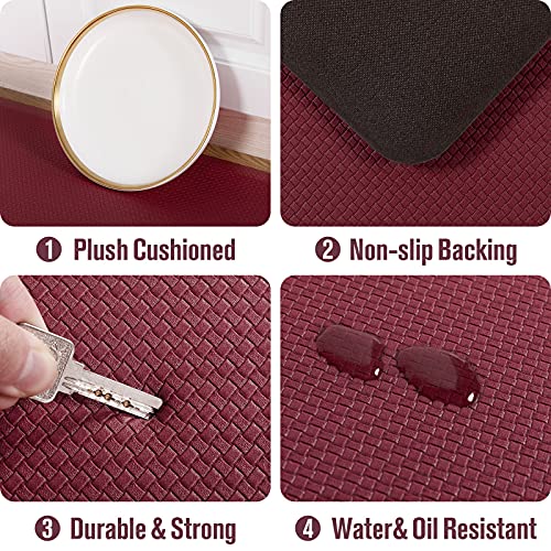 Carvapet Anti-Fatigue Floor Mat Cushioned Kitchen Comfort Mat Waterproof Non-Slip Standing Desk Mats And Rugs Heavy Duty Pvc Ergonomic Foam Mat For Home Kitchen Office Laundry,Burgundy,17.3"X28" #TOP2