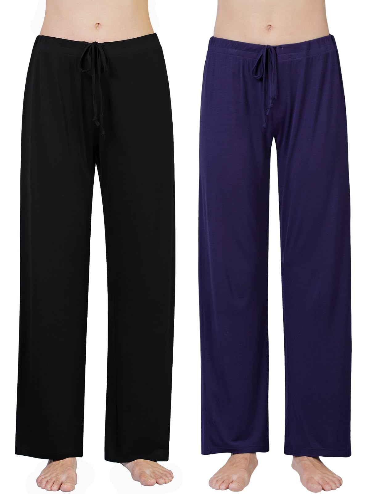 Ymmchy Damen Schlafanzughose Lang Pyjamahose Bequem Freizeithose Weich Nachtwäsche Hose mit Taschen 2-Pack