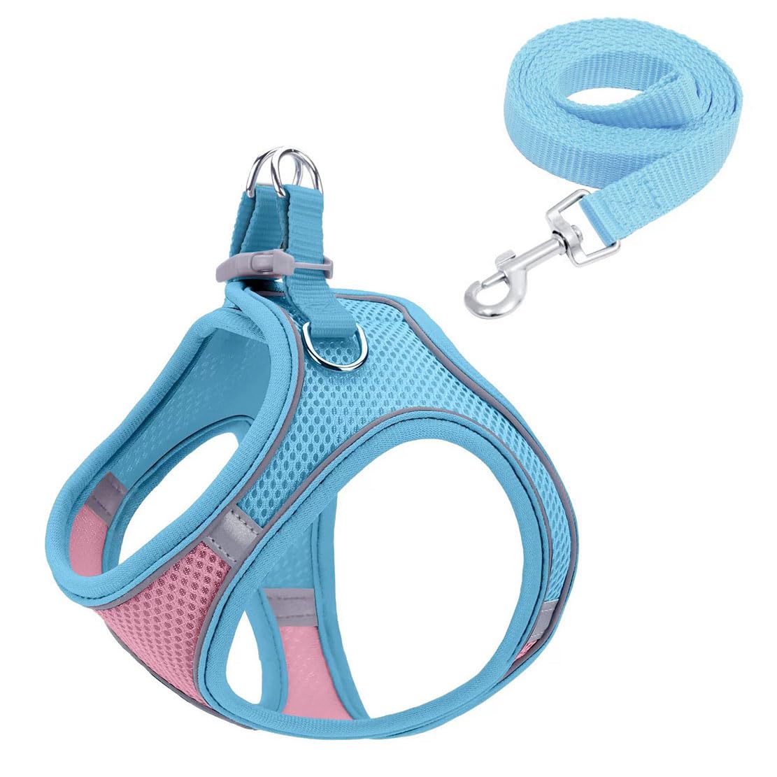 Step-in Pet Harness and Leash Set, Reflective Mesh Material, Safety Buckle Design, 150cm Leash, XXXS-L Sizes (blue pink, M)
