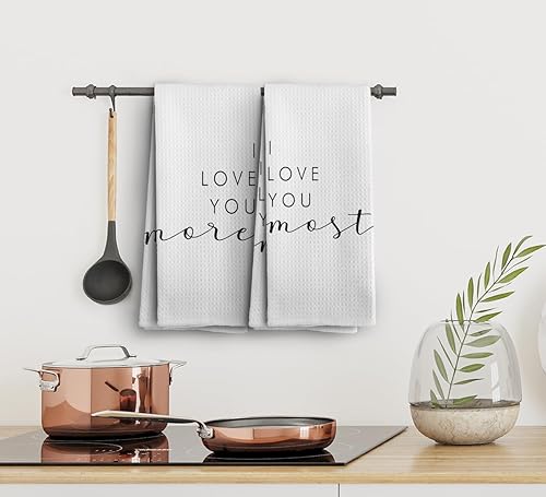 Miniatura 5 de Juego de 2 toallas de baño con texto en inglés "I Love You More I Love You Most Couple", paños de secado absorbentes románticos para baño, cocina,