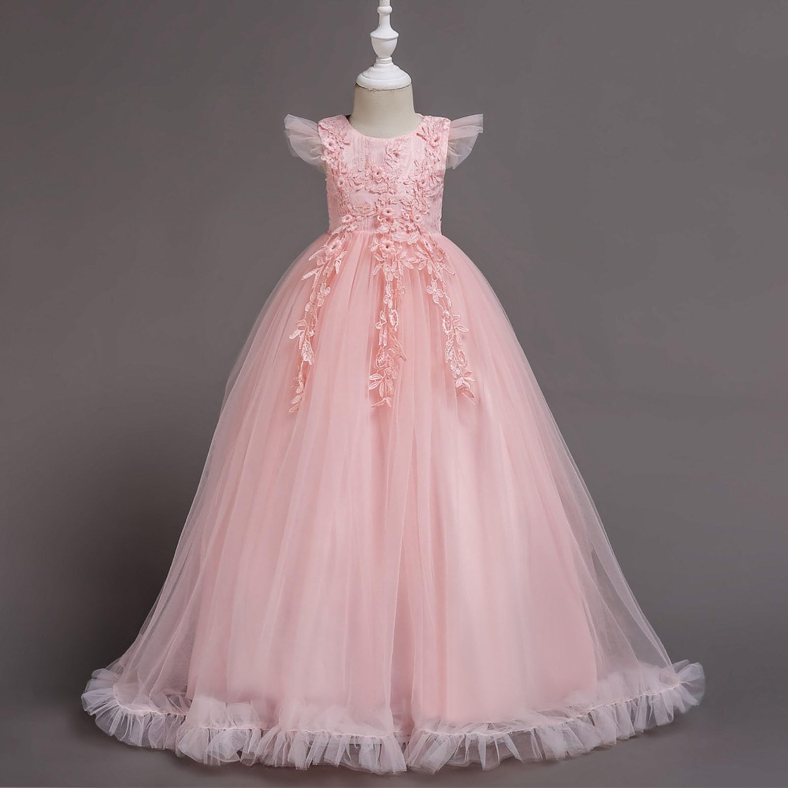 Vestito da principessa da bambina, in tulle, con maniche lunghe a sbuffo, abito da sera per feste, senza maniche, abito da damigella d'onore, abito estivo per matrimonio, 6-16 anni