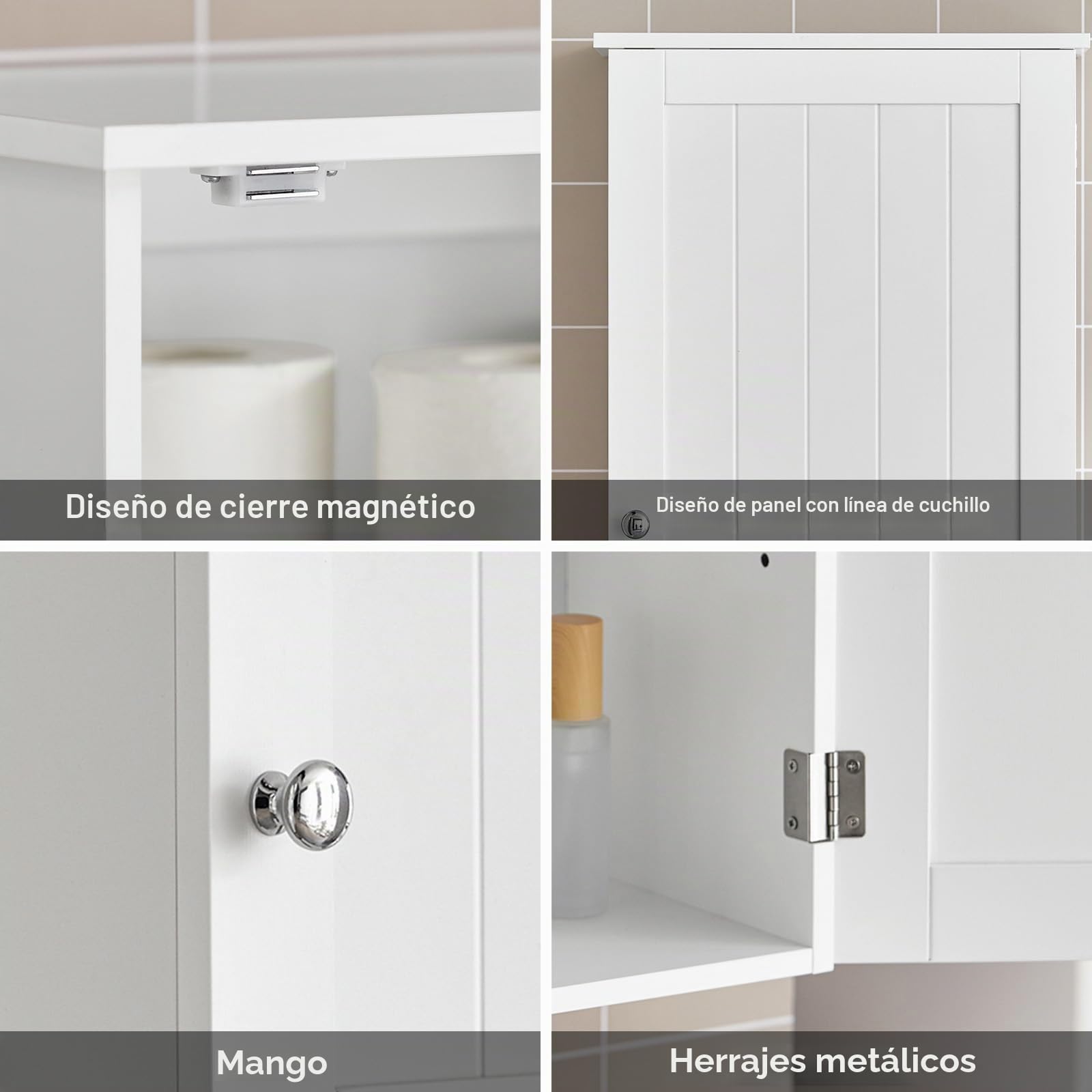 SoBuy Armario de Pared para Baño – Mueble de Baño Colgante con Puerta y Estantes Ajustables, Armario de Madera para Cocina, Pasillo – Vitrina Pared, Blanco, 40x52x23cm, BZR19-W