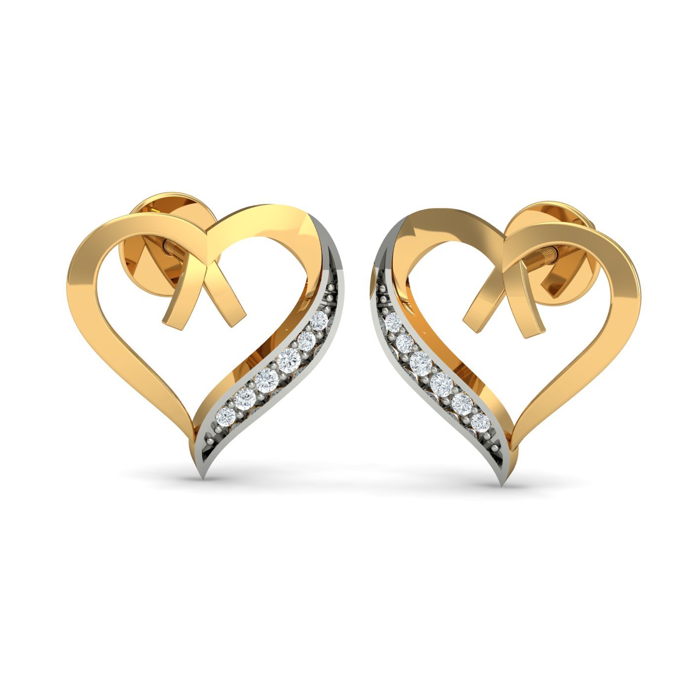 kuberbox 14KT Yellow Gold Diamond Love Bouquet Stud Earrings for Women-picture-38