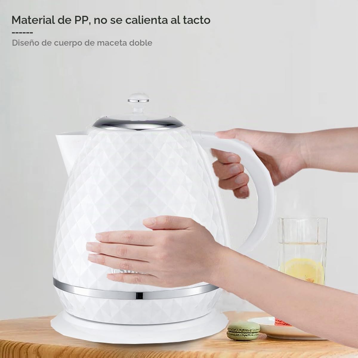 SOKANY SK-1032 2200W Hervidor de Agua Eléctrico, 1,7L Hervidor, Función Apagado Automático, Filtro Extraíble, Indicador Nivel Agua, Base de 360º, Blanco