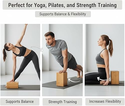 Miniatura 4 de SUPVOX Ladrillos de yoga de bambú, bloque de yoga, ladrillo de madera, ladrillo de yoga, corcho, ladrillo de madera, ladrillo de yoga, entrenamiento