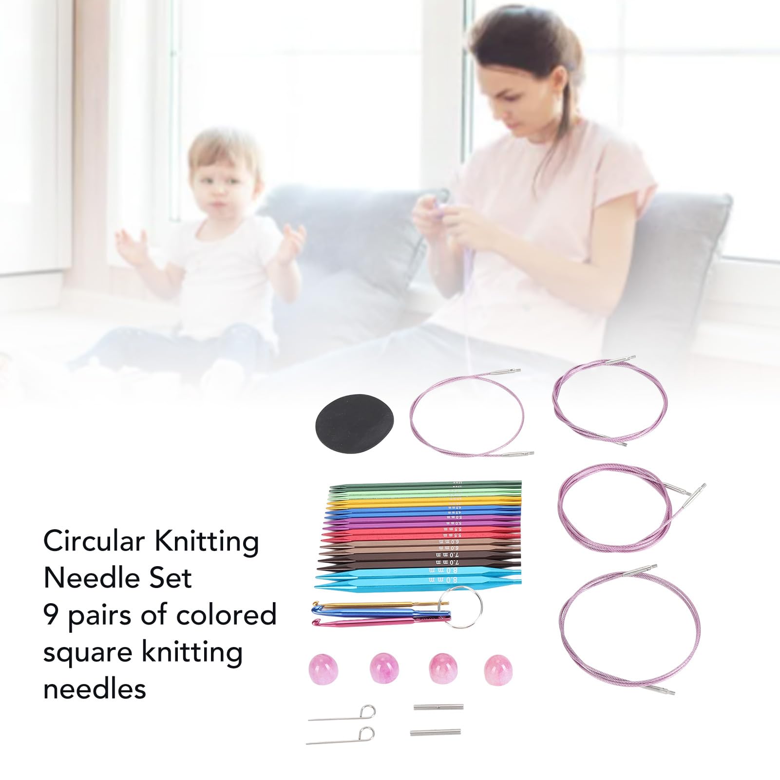 CHICIRIS Juego de Agujas de Tejer Circulares Cuadradas, Kit Intercambiable de Aluminio y Acero Inoxidable, para Tejer
