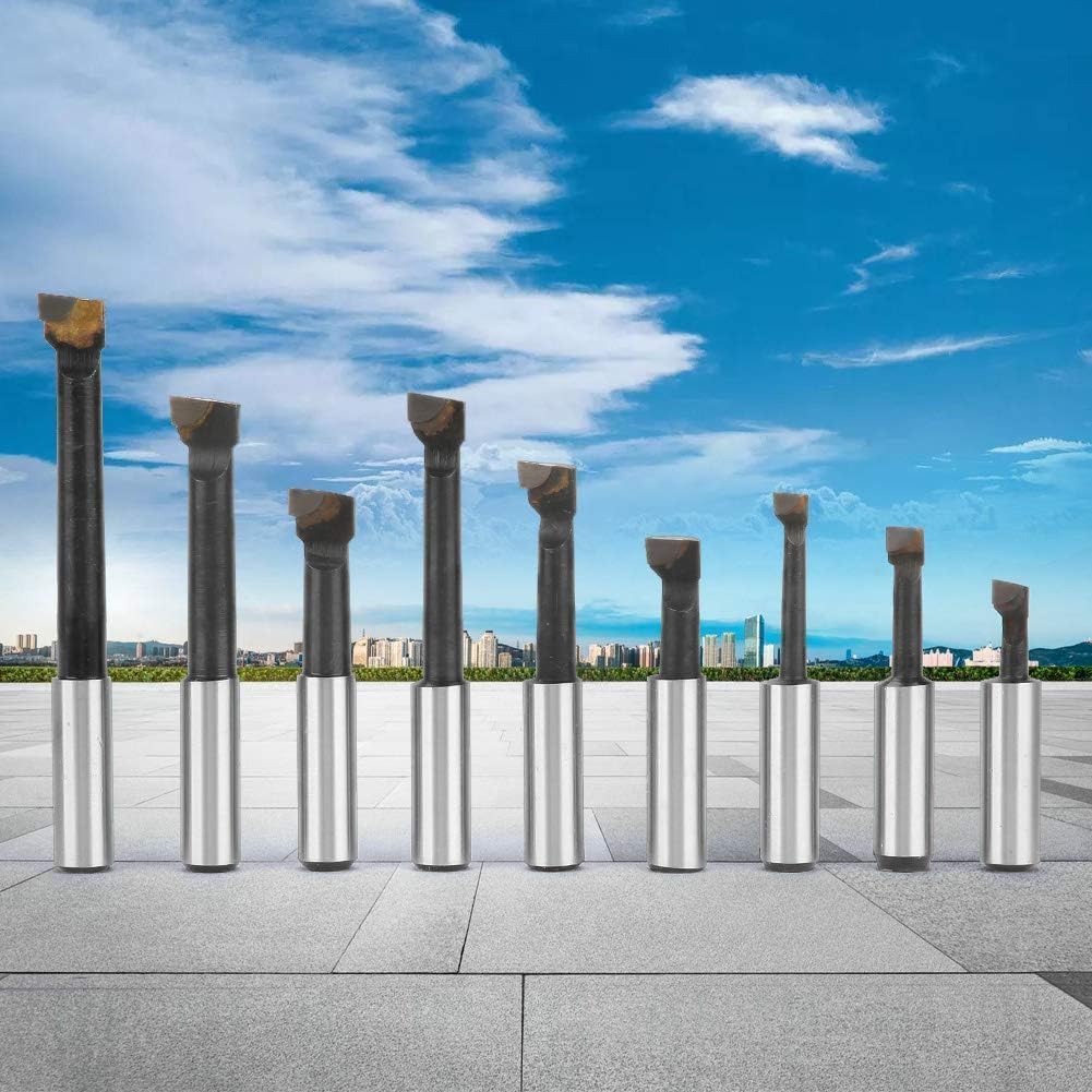 Agatige 9 Pièces Ensemble de Barres D'alésage, Tête D'alésage, F1 de 12mm Tenant Outil de Tour CNC en Acier Haute Vitesse de Type avec Base Outils de Tournage de Barres D'alésage