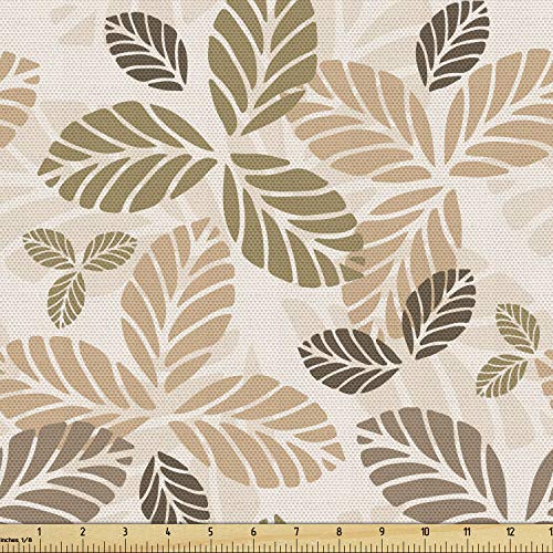 Ambesonne Leaf Fabric by The Yard, Floral Abstract Pattern Leaf