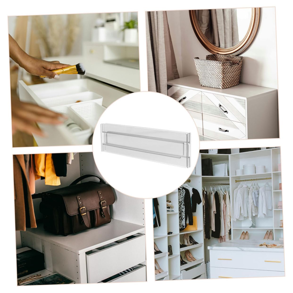 TOPBATHY Divisori Cassetto Organizer Regolabili 8 Pezzi Ps, Espandibili | Abiti e Biancheria, Installazione Semplice, Ordinamento Comodo, 27, 5-52cm, Bianco Trasparente