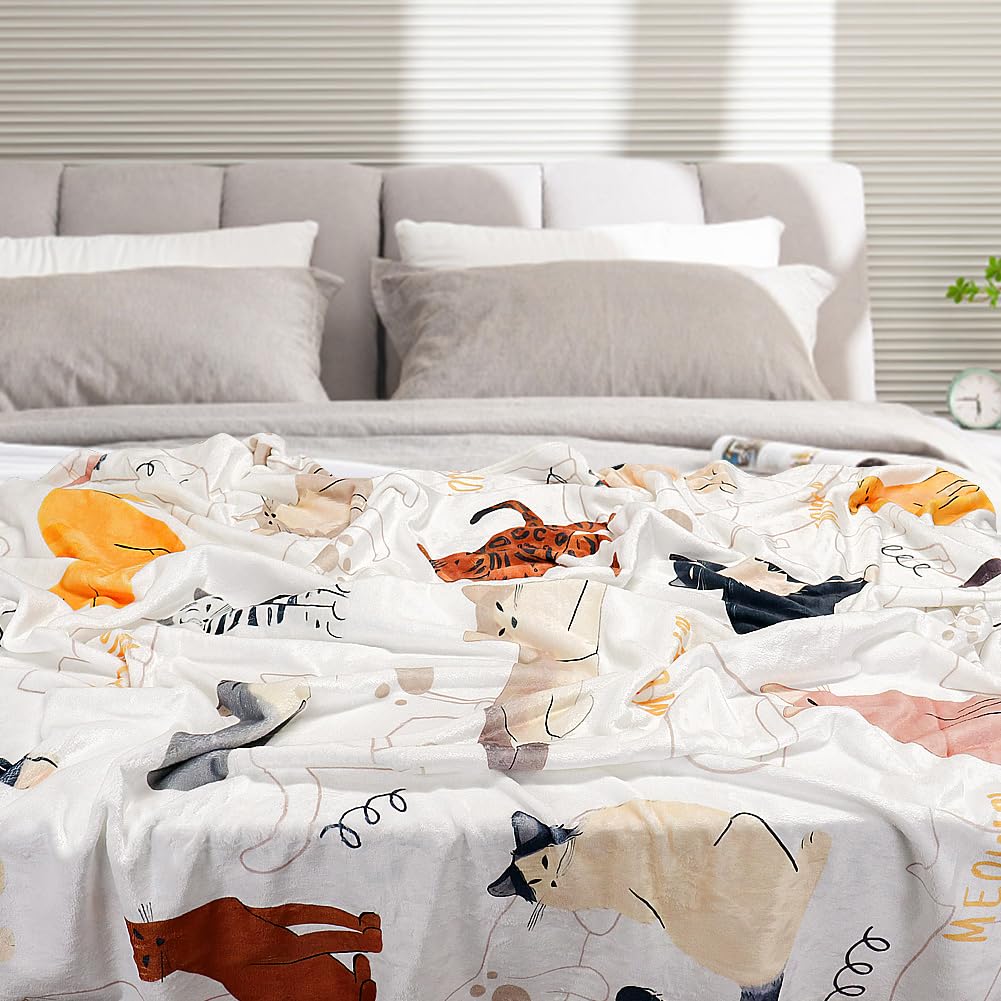 Tupmnbry Manta con estampado de gatos, manta con estampado de animales, regalos de gatos para los amantes de los gatos, manta de franela suave, manta de cama ligera y esponjosa para sofá, 60 x 80