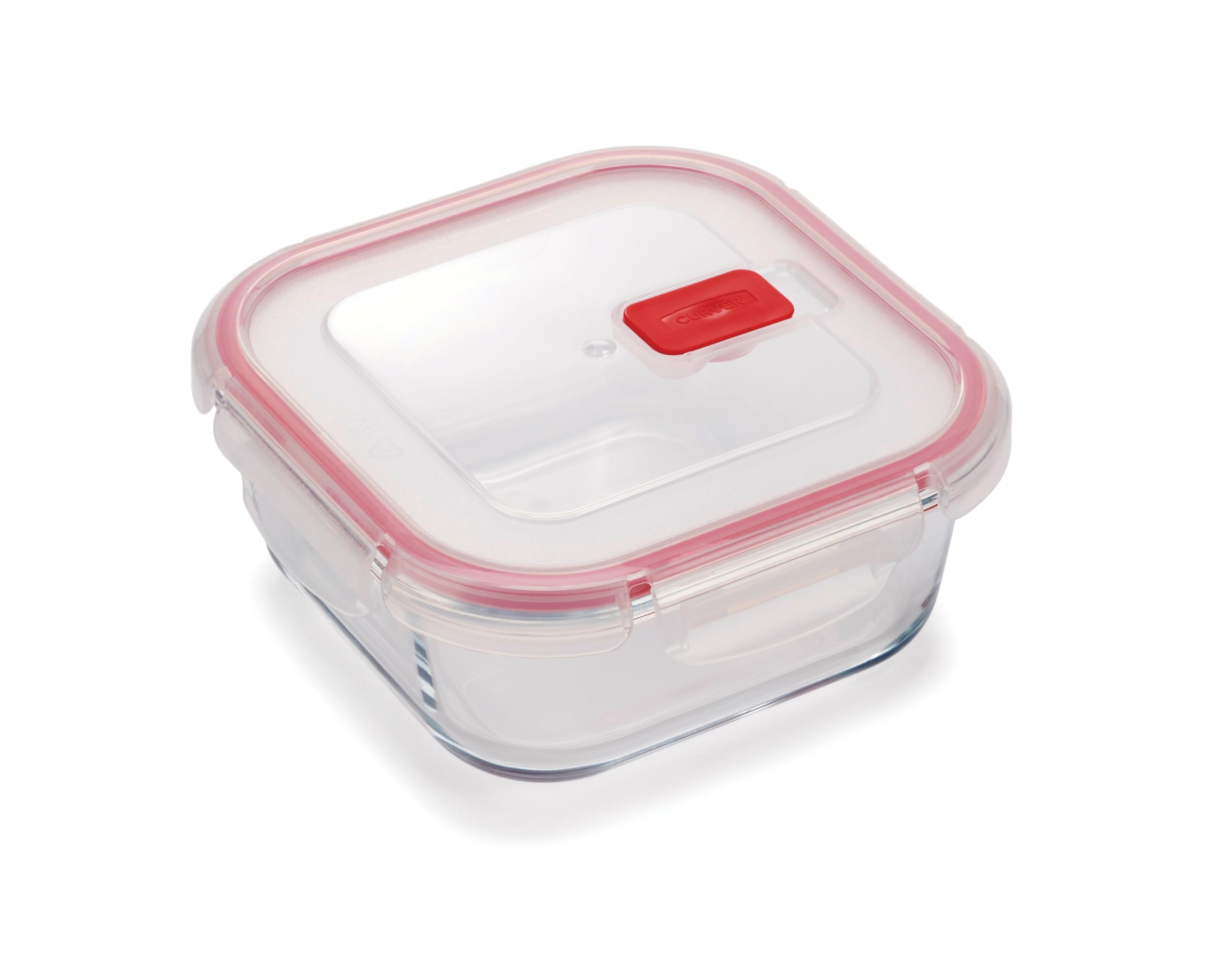 Curver Transparent Square 0.75L Food Storage Glass Containers With Lids - Borosilicate Glass, 4-Clip Lock Airtight Food Containers With Lids, Oven & Freezer Safe