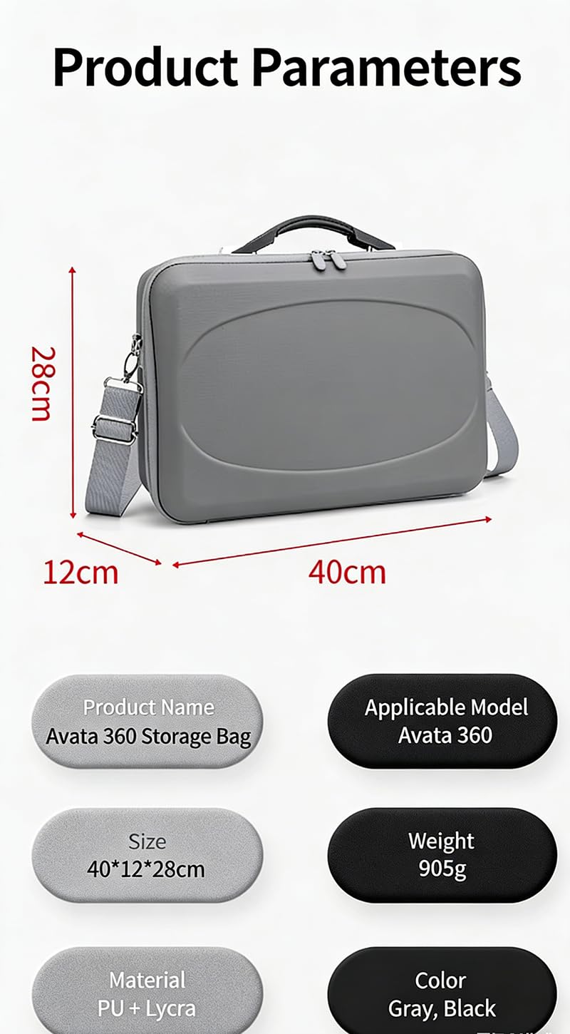 Futerał kompatybilny z DJI Avata 360, przenośna torba do przechowywania gogli N3/2, RC 2/RC-N3, kontroler RC Motion 3 i inne akcesoria do dronów Avata 360, Szary, Przenośna, mocna torba