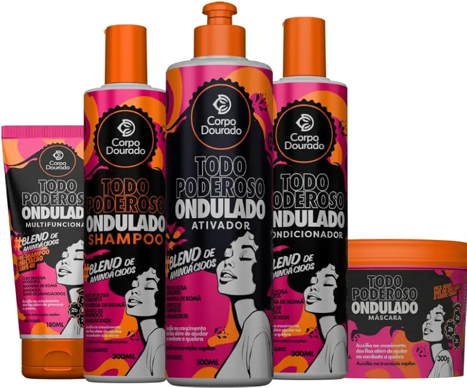 Kit Completo Todo Poderoso Ondulado - Shampoo, Condicionador, Máscara, Multifuncional e Ativador - Corpo Dourado 2A a 2C - Cuidado Completo para Ondas Definidas e Brilhantes
