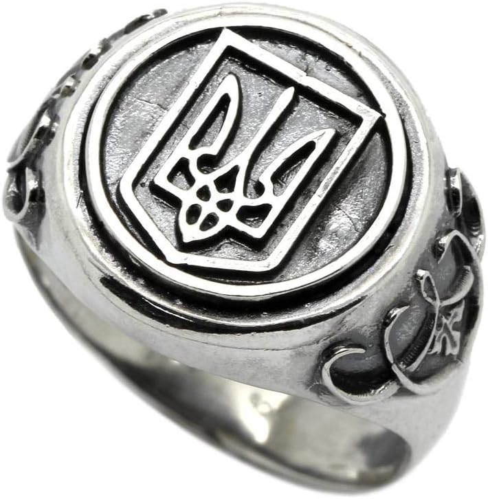 IndigoUkrainian Trident Tryzub Symbol Unisex Ring Silver