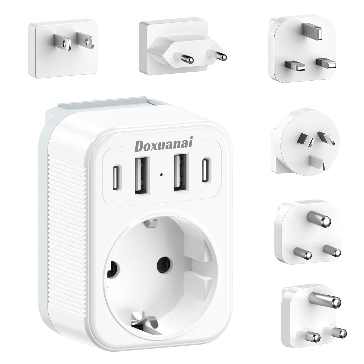 Set d'adaptateur de Voyage International, Adaptateur de Prise avec 4 USB (2 USB-C), Type A/C/G/I/M/D, Adaptateur de Prise Universel Mondial pour US/EU/UK/Afrique du Sud/Japon/Chine/Australie/Inde