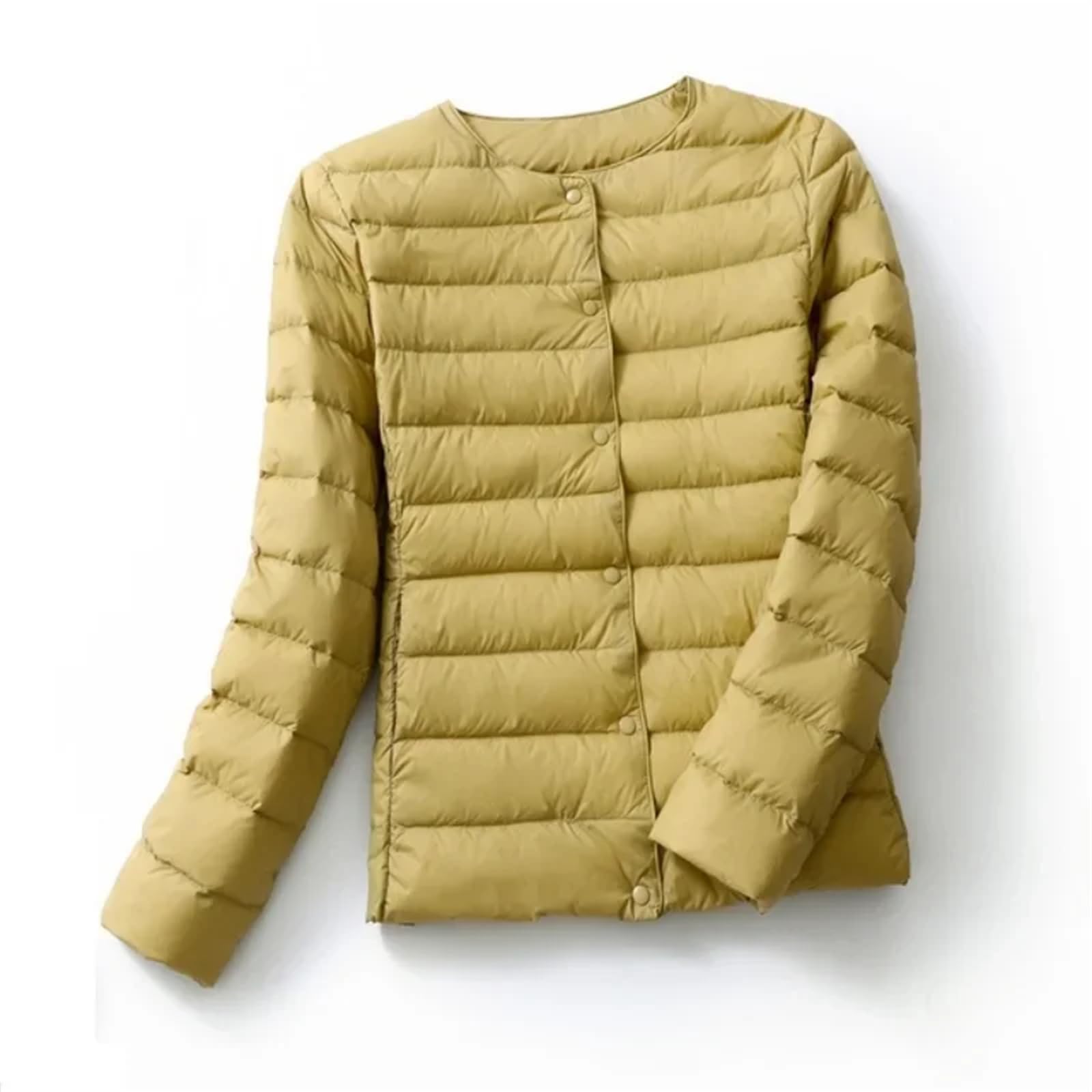 Primavera Inverno Donne Caldo Piumini Senza Collo Portatile Femminile Imbottito Parka O-Collo Puffer Soprabito, Albicocca, L