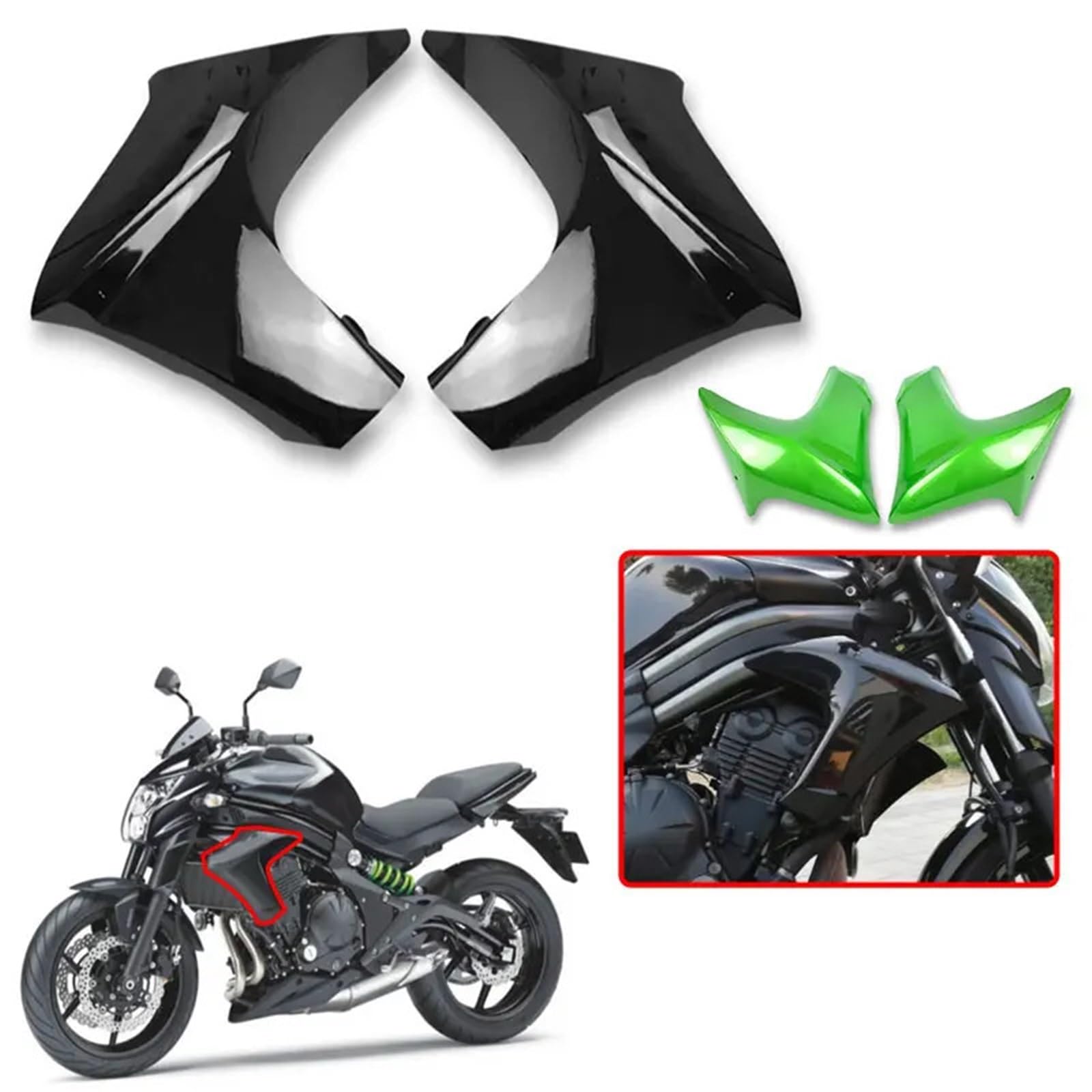 Motocykl Przednia Osłona Chłodnicy Osłona chłodnicy bocznej motocykla pasująca do Kawasaki ER-6N ER 6N 2012-2016 ABS Injection Shell(Unpainted-Left Side)