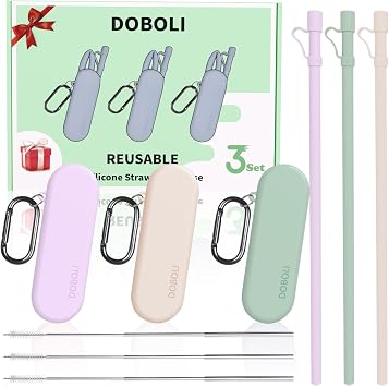 Doboli Reusable Straws with Case,12 inch Long Silicone Reusable Straws with Case, Portable Straw Foldable Drinking Travel Straw, Compatible with Stanley Owala 40 oz 30 oz Cup Tumbler 3 Set